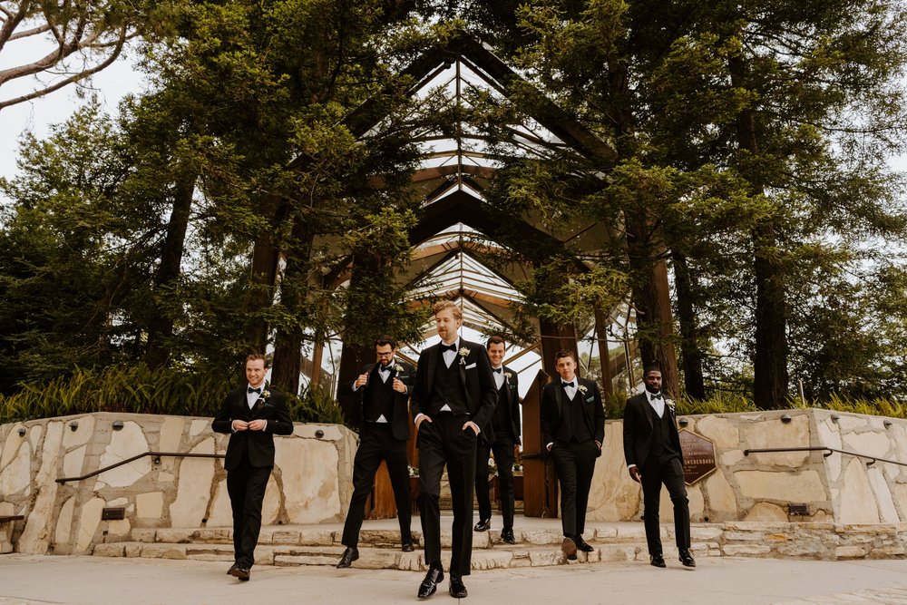 Groom and groomsmen, Wayfarers Chapel, Rancho Palos Verdes Wedding Venue, Photo by Tida Svy, Los Angeles Wedding Photographer