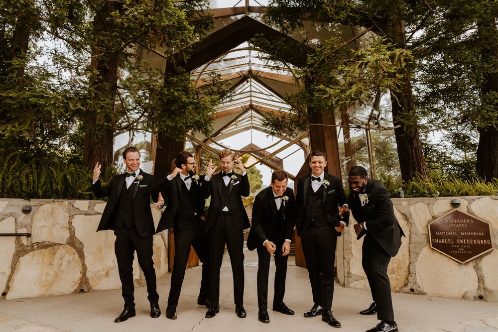 Groom and groomsmen, Wayfarers Chapel, Rancho Palos Verdes Wedding Venue, Photo by Tida Svy, Los Angeles Wedding Photographer