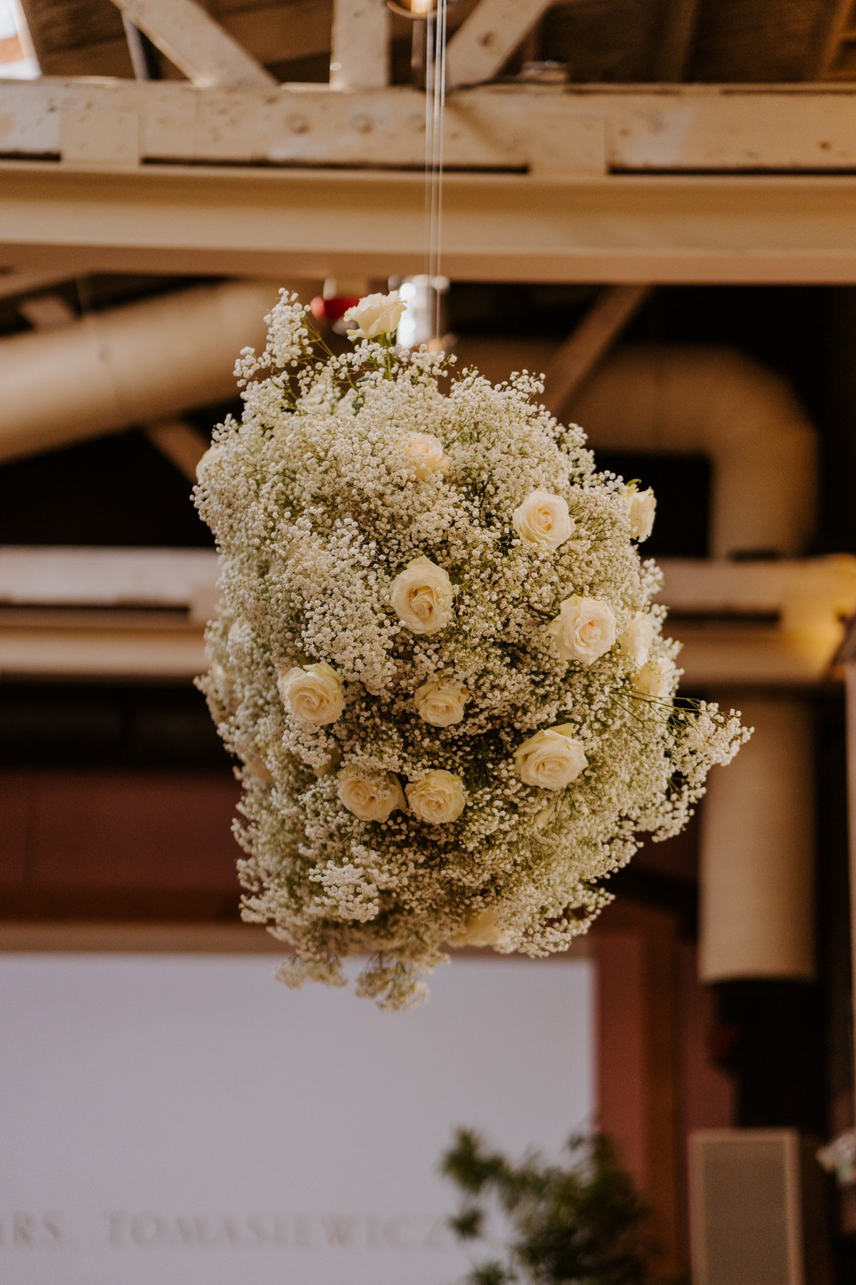 Whimsical floating floral cloud wedding reception decor, grass room dtla, photo by tida svy, los angeles wedding photographer