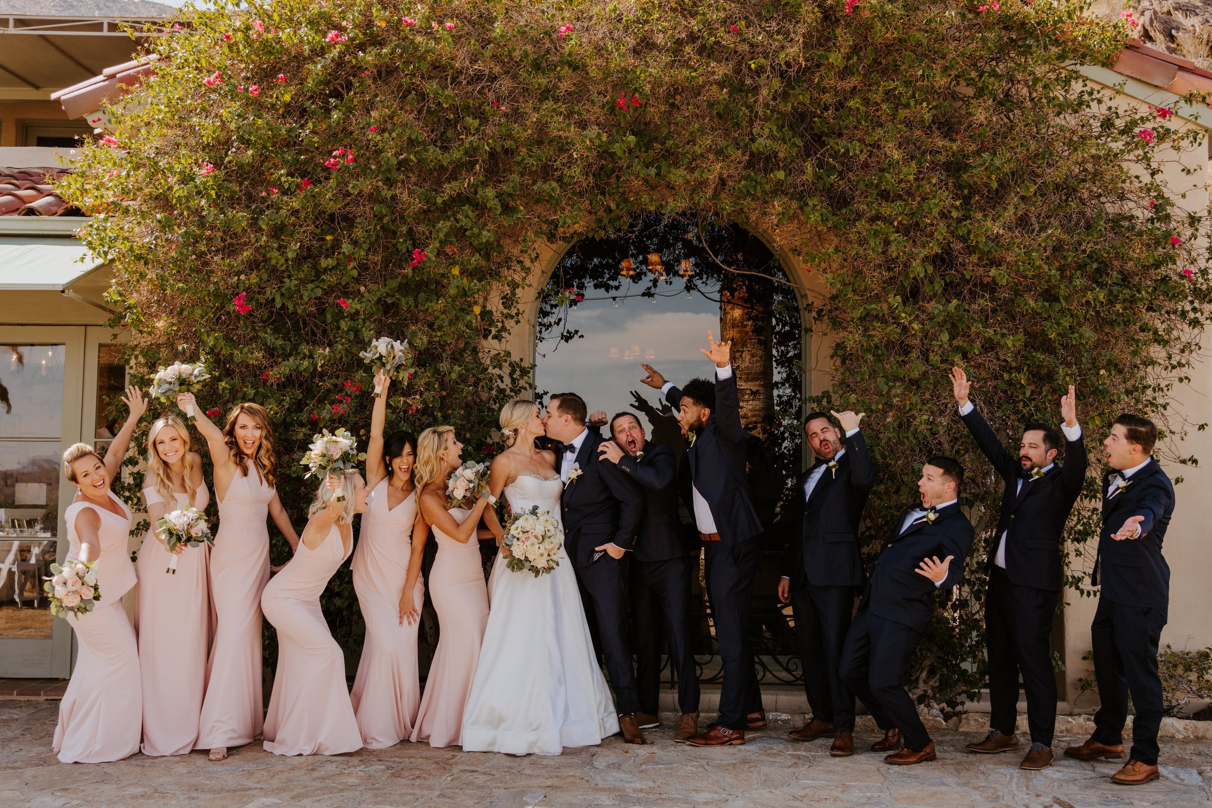Wedding party photo at The O’Donnell House Palm Springs, photography by Tida Svy