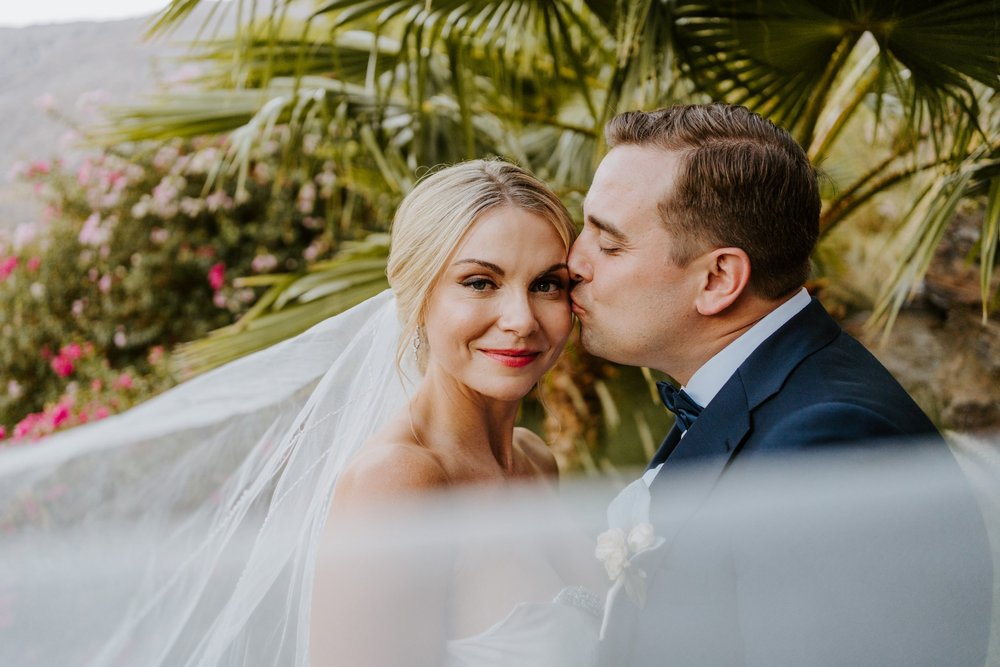 Elegant sunset veil photo at The O’Donnell House wedding in Palm Springs, vibrant southern california wedding photography by Tida Svy