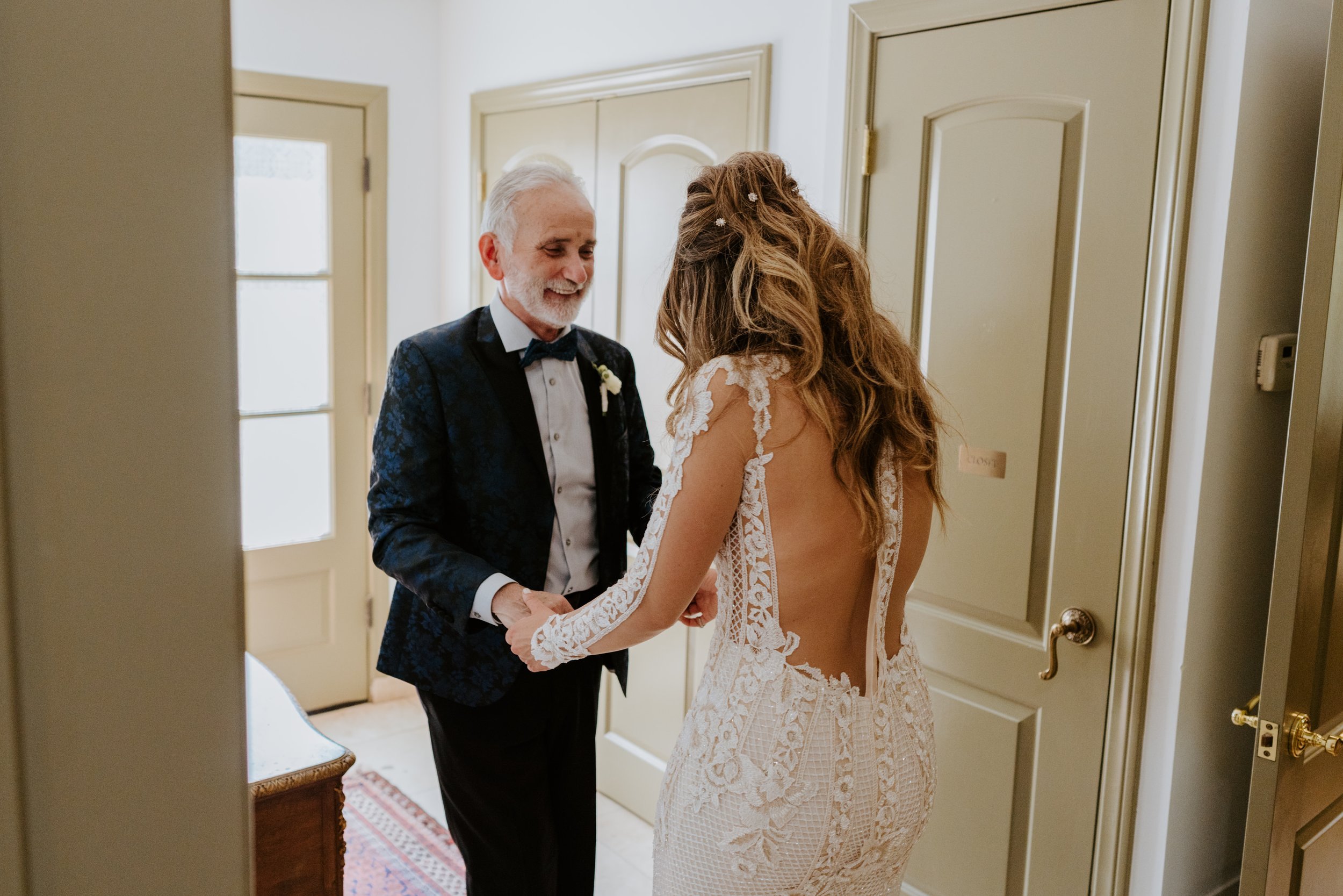 First look with bride and father of the bride at The Houdini Estate Wedding, Los Angeles Wedding Photography by Tida Svy