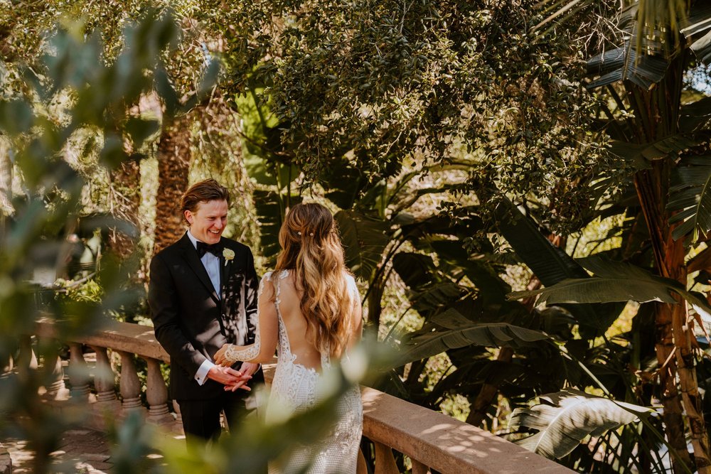 First look with bride and groom at The Houdini Estate wedding, Los Angeles wedding photography by Tida Svy