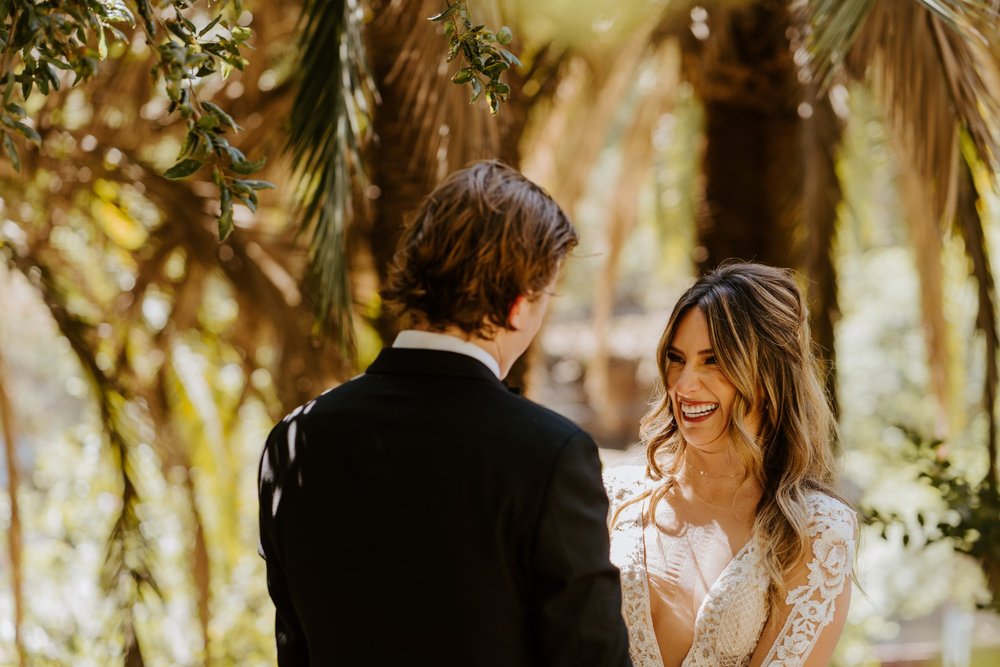 First look with bride and groom at The Houdini Estate wedding, Los Angeles wedding photography by Tida Svy