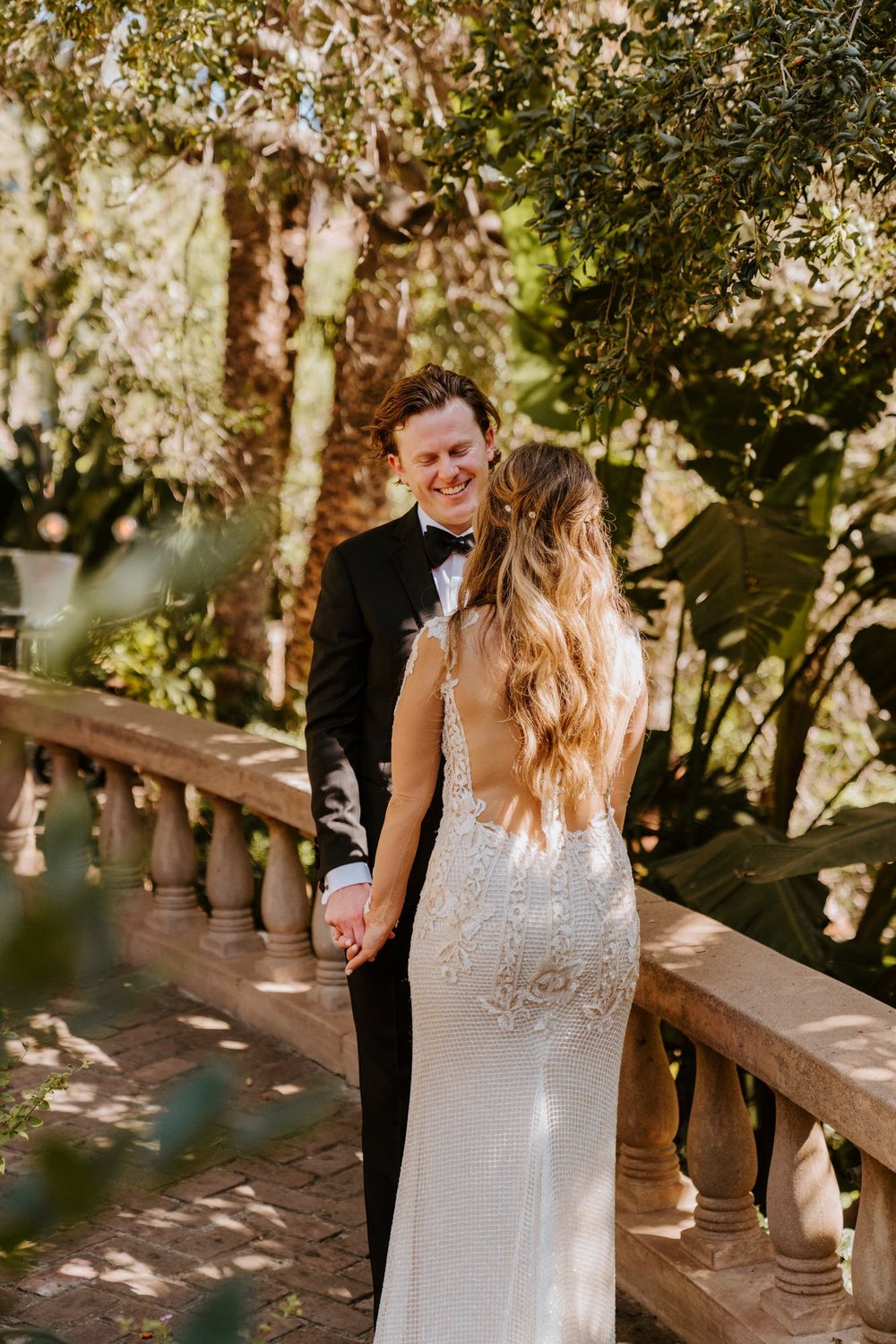 First look with bride and groom at The Houdini Estate wedding in los angeles, ca, photography by Tida Svy