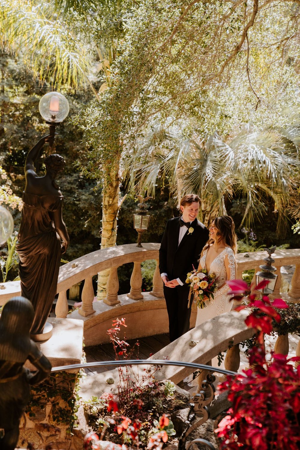 Bride and groom portrait at The Houdini Estate wedding in los angeles, ca. Vibrant and candid los angeles wedding photography by Tida Svy