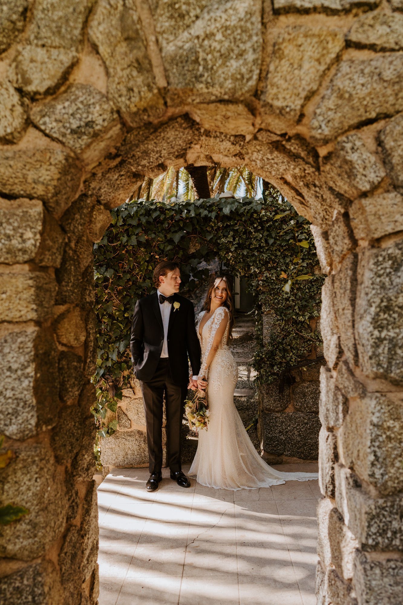 Romantic bride and groom portrait at The Houdini Estate Wedding in Los Angeles, vibrant and candid wedding photography by Tida Svy