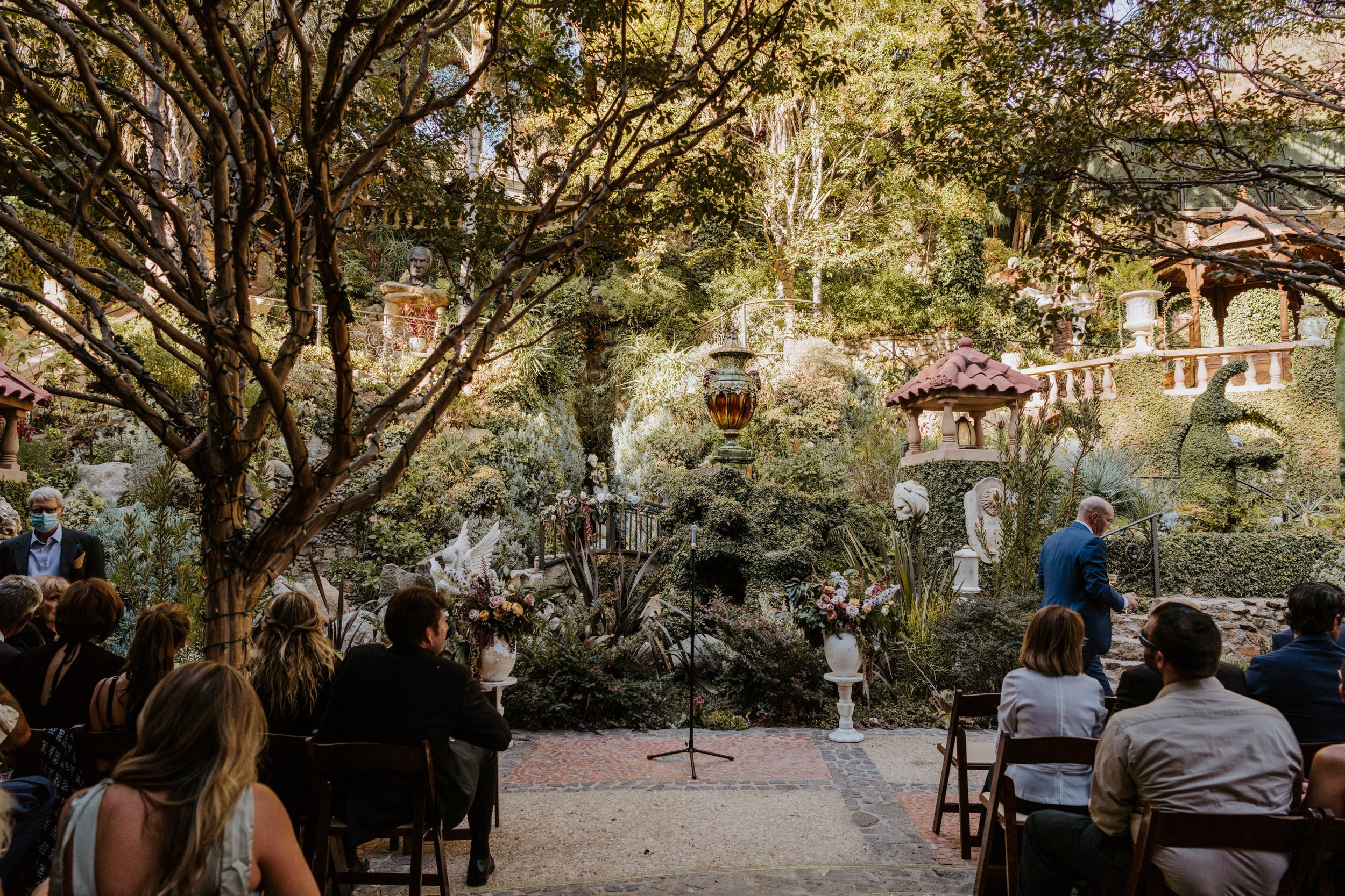 Romantic and whimsical wedding ceremony set up at The Houdini Estate, Los Angeles wedding photography by Tida Svy