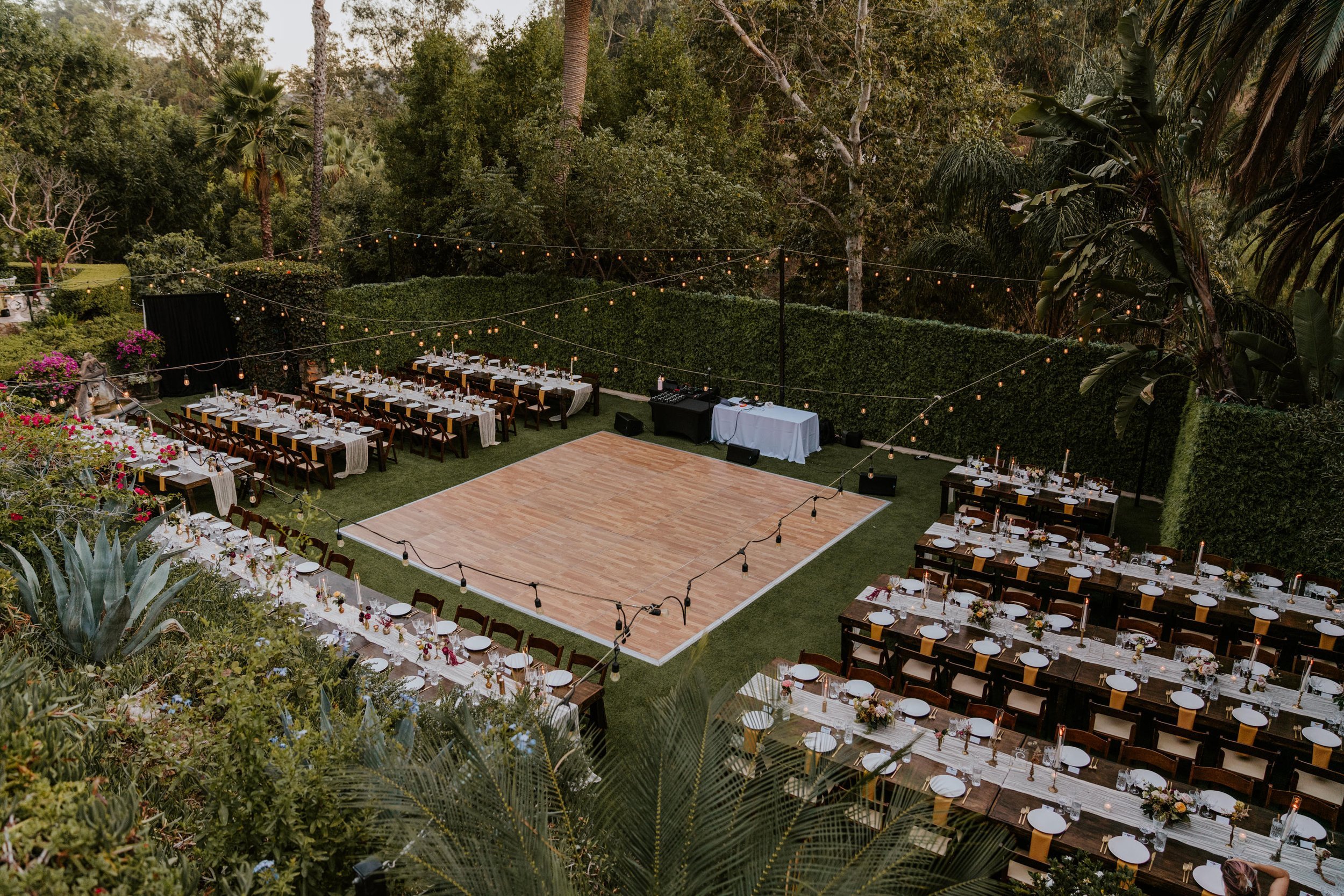 Wedding reception setup at The Houdini Estate wedding in Los Angeles, wedding photography by Tida Svy