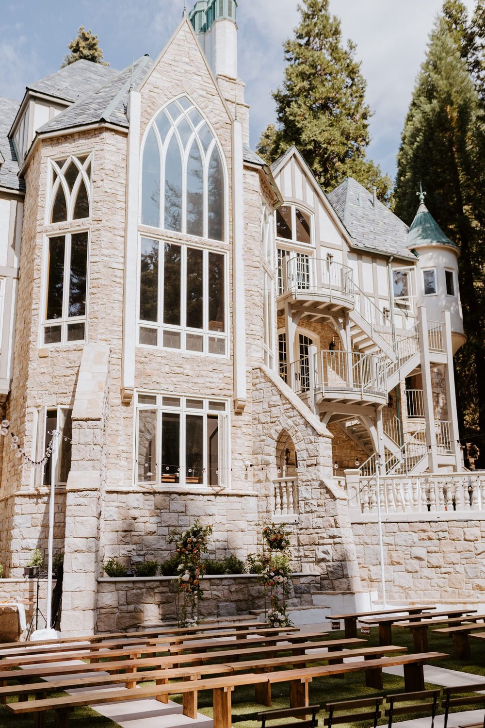 Castle in the Forest Lake Arrowhead Wedding Ceremony Set Up, Photo by Tida Svy