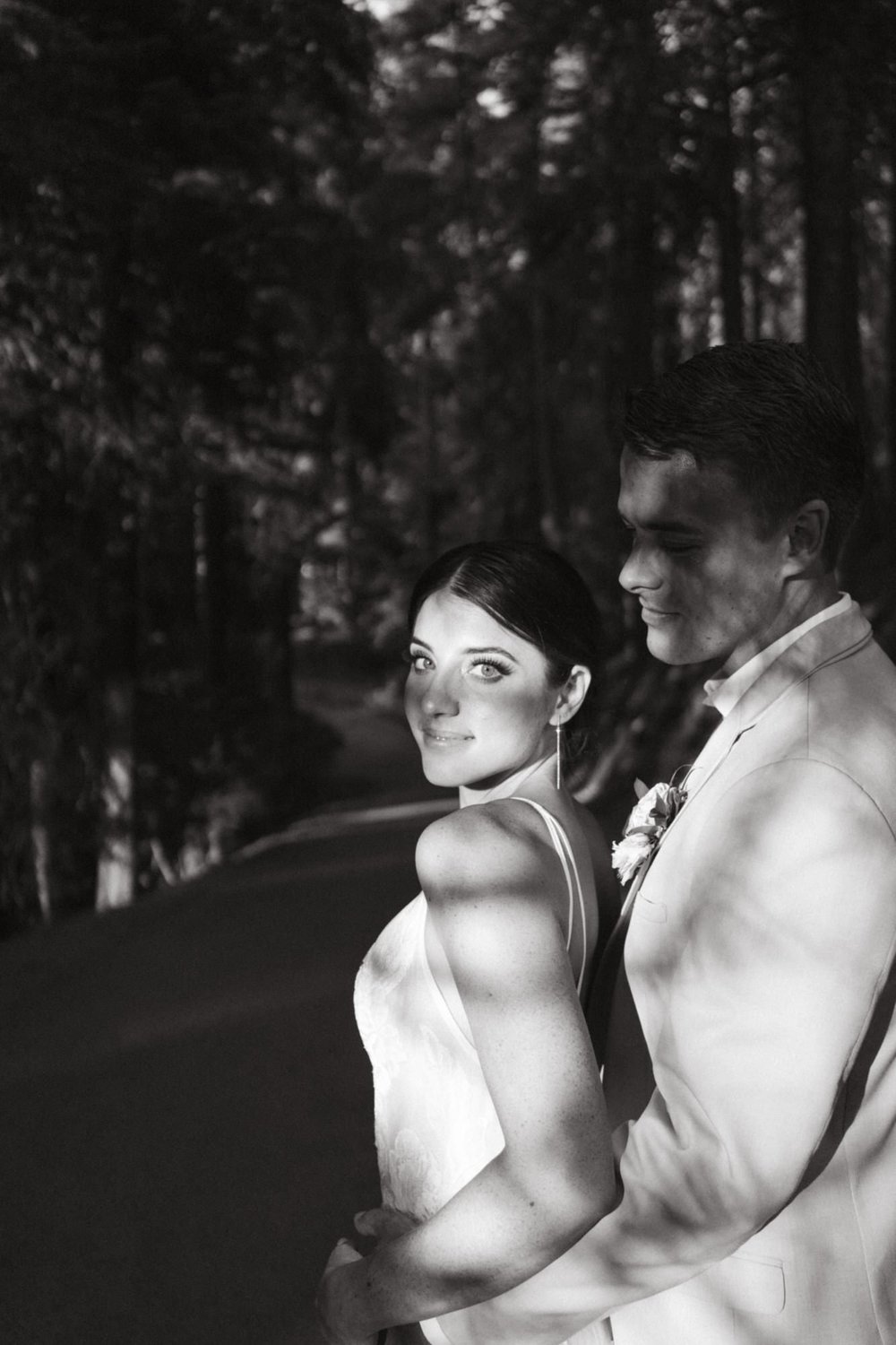 Romantic intimate and candid Bride and Groom portrait at Castle in the Forest in Lake Arrowhead, Castle Airbnb wedding in southern california, Photo by Tida Svy