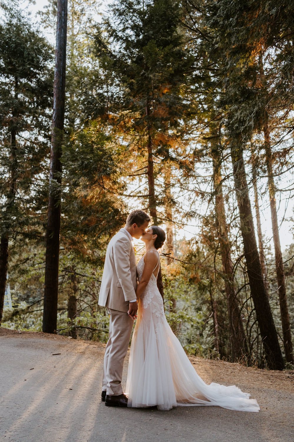 Romantic intimate and candid Bride and Groom portrait at Castle in the Forest in Lake Arrowhead, Castle Airbnb wedding in southern california, Photo by Tida Svy