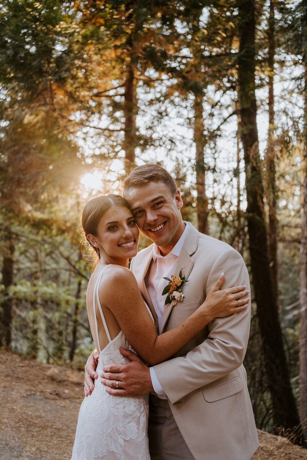 Romantic intimate and candid Bride and Groom portrait at Castle in the Forest in Lake Arrowhead, Castle Airbnb wedding in southern california, Photo by Tida Svy