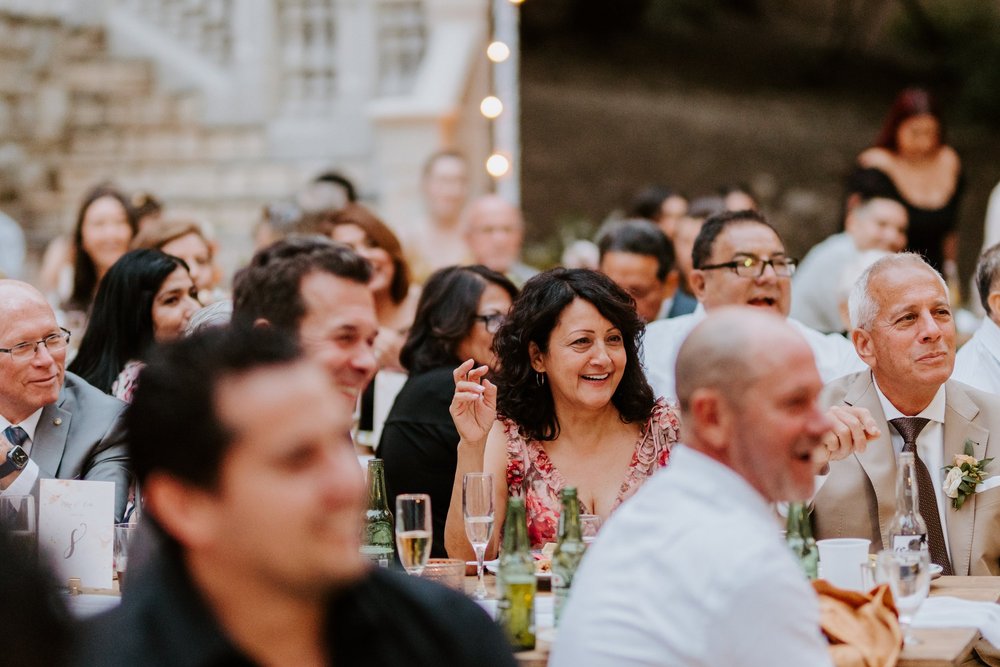 Candid emotional wedding photography, Castle in the Forest Lake Arrowhead airbnb wedding, Photo by Tida Svy