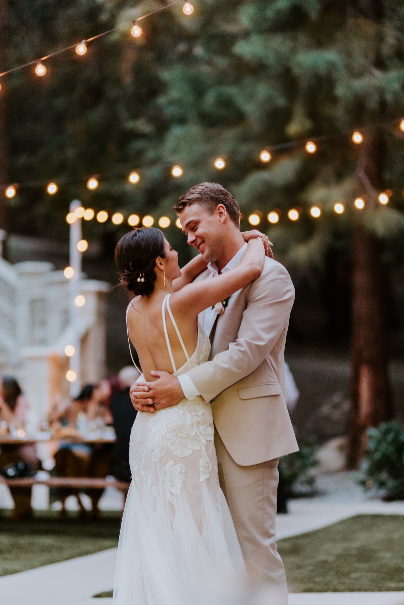 Bride and Groom first dance, Castle in the Forest Lake Arrowhead airbnb wedding, Photo by Tida Svy