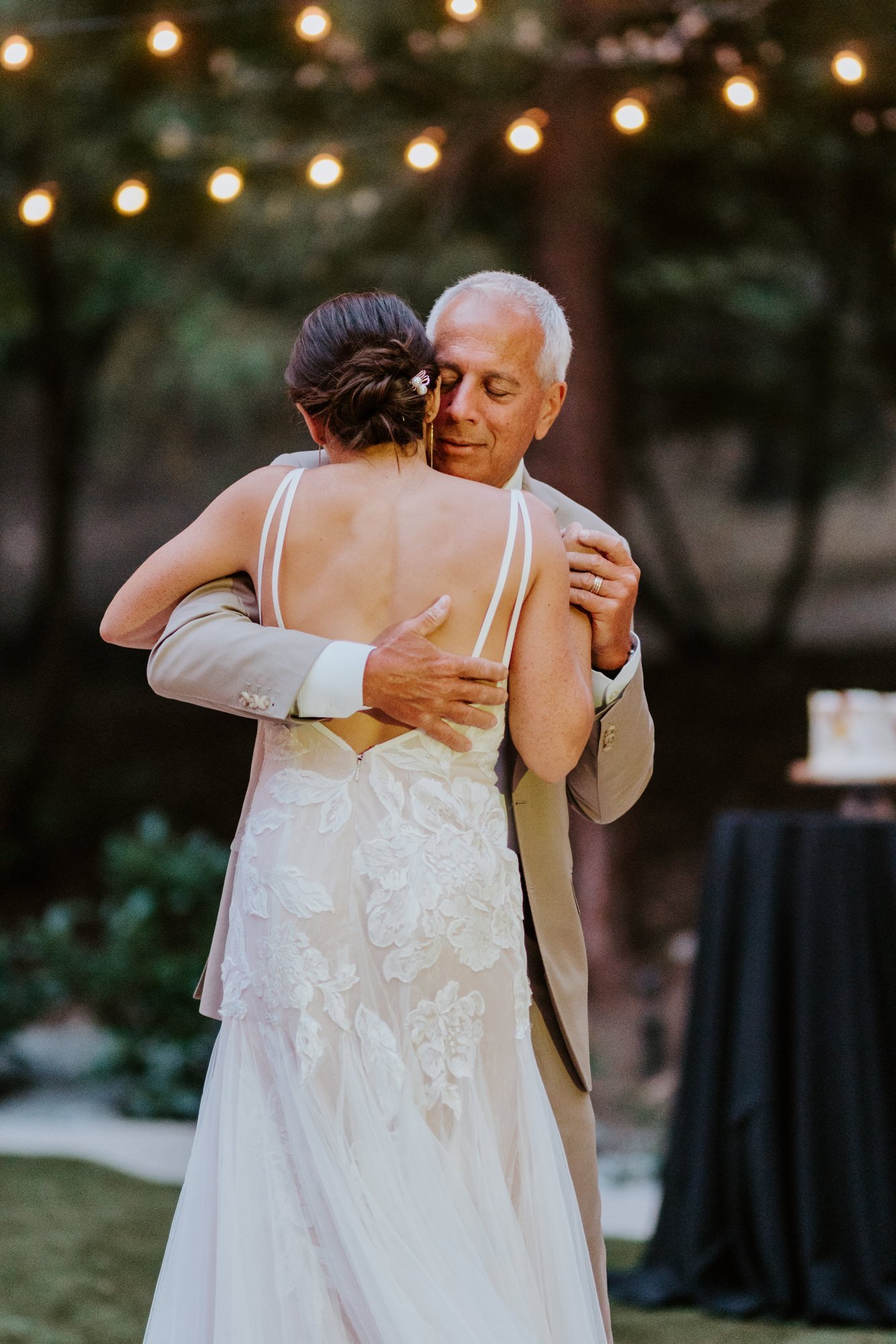 Bride and father of the bride dance, Castle in the Forest Lake Arrowhead airbnb wedding, Photo by Tida Svy