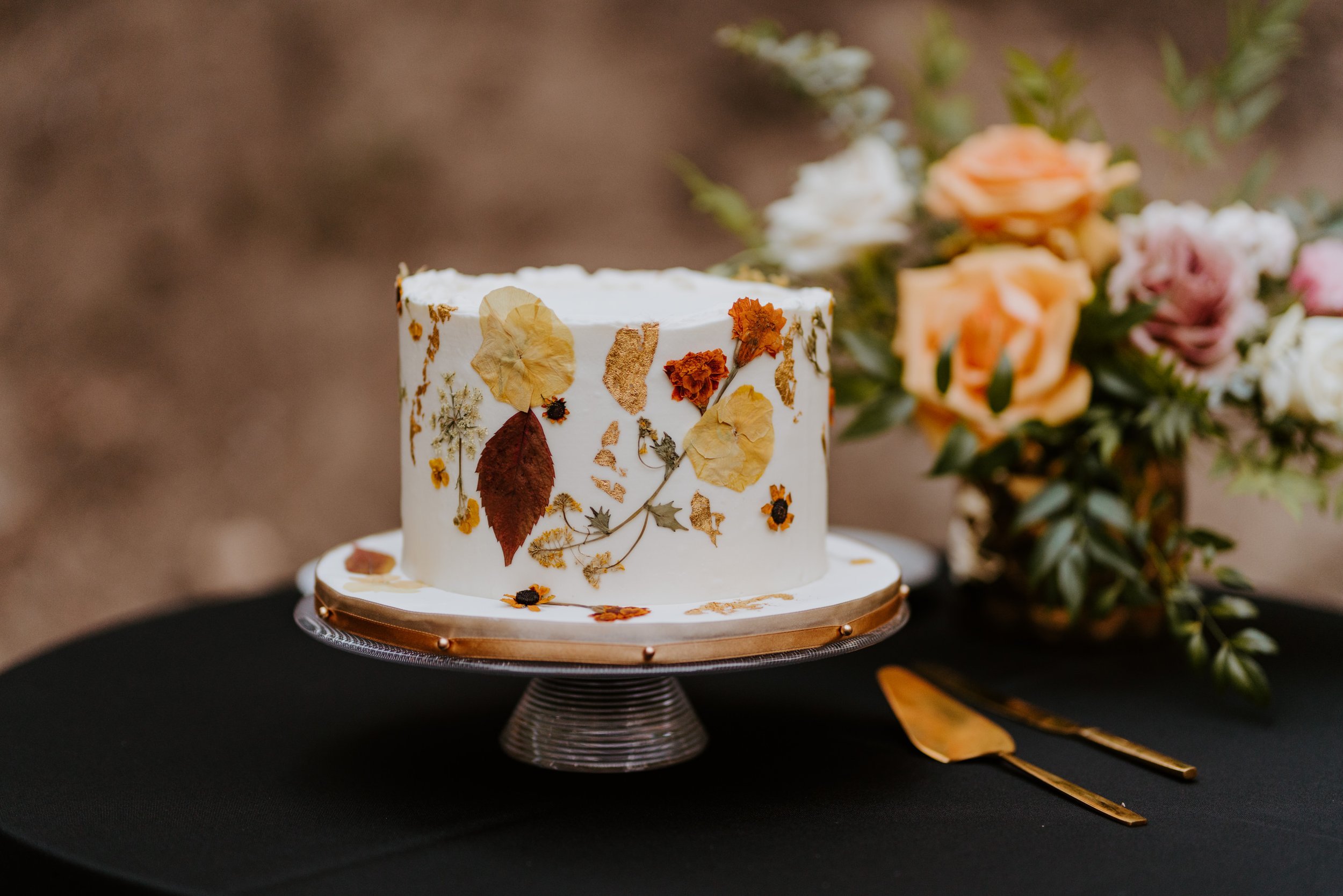 Simple enchanted whimsical fall wedding cake, Castle in the Forest Lake Arrowhead airbnb wedding, Photo by Tida Svy