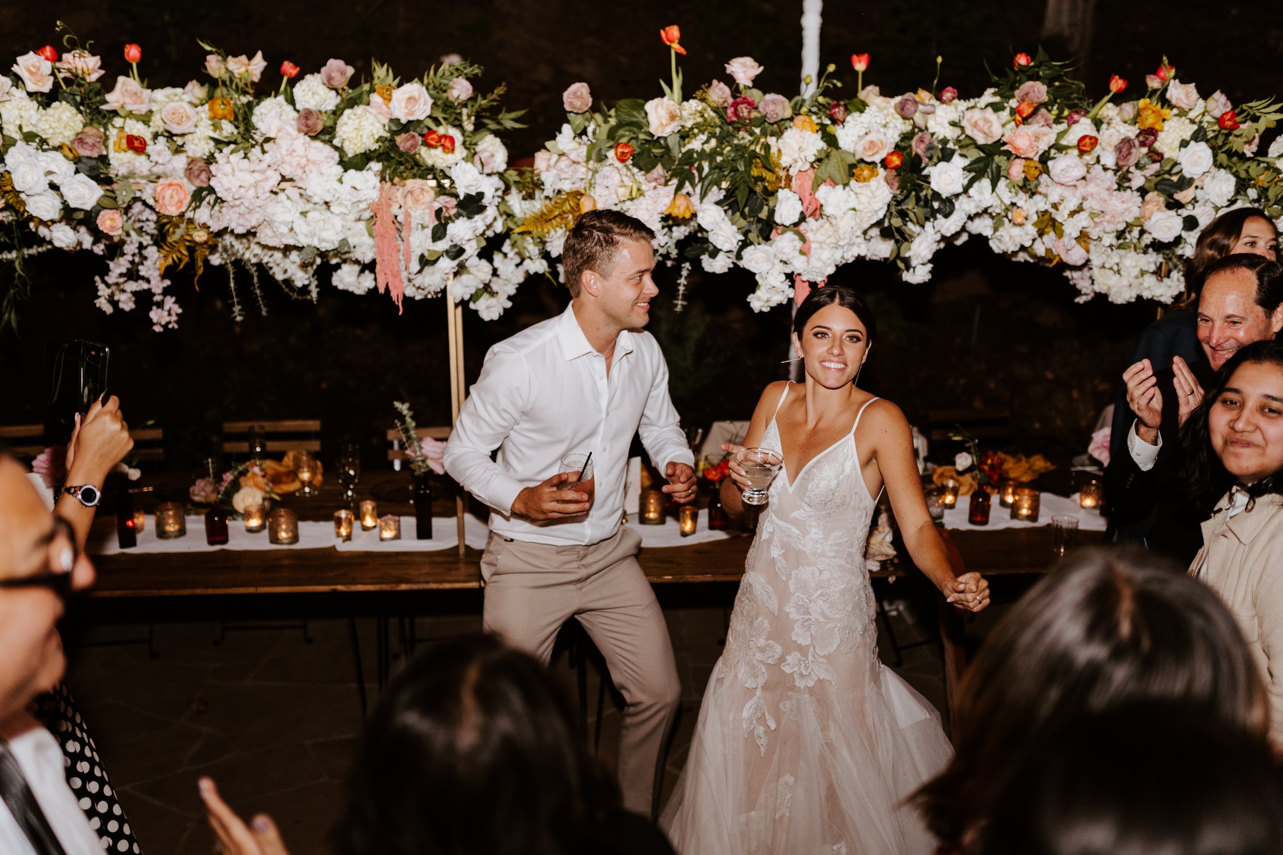 Fun candid dancing wedding reception photography, Castle in the Forest Lake Arrowhead airbnb wedding, Photo by Tida Svy