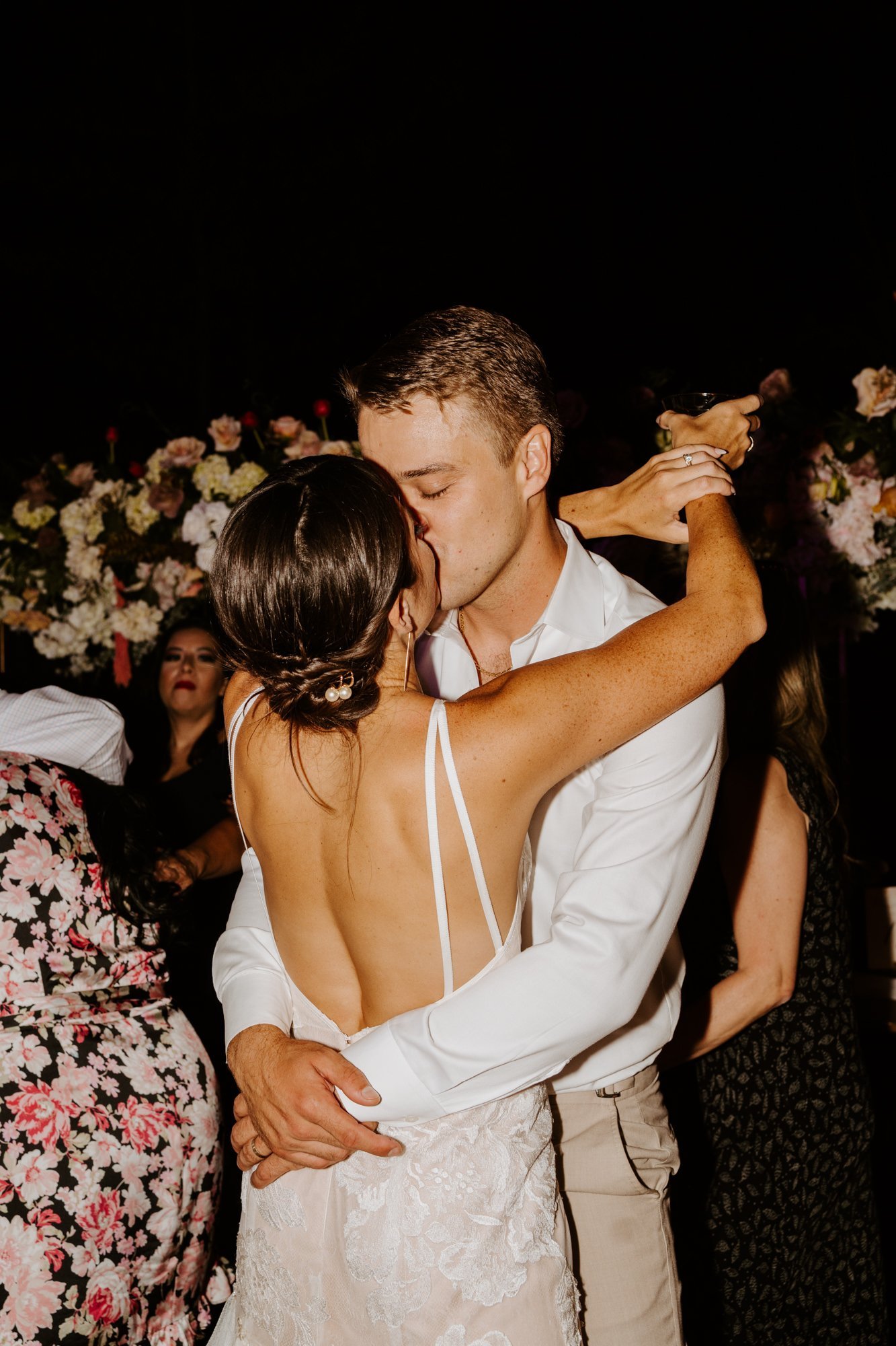 Fun candid dancing wedding reception photography, Castle in the Forest Lake Arrowhead airbnb wedding, Photo by Tida Svy