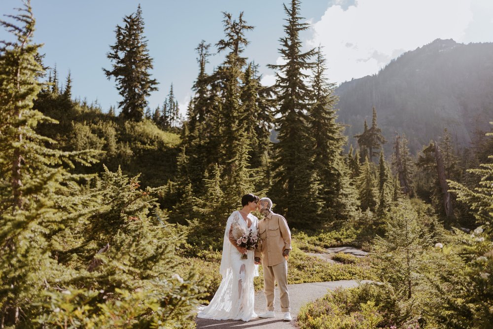 North Cascades National Park Elopement at Picture Lake, rue de seine dress, beige boho bride, Photography by Tida Svy | www.tidasvy.com