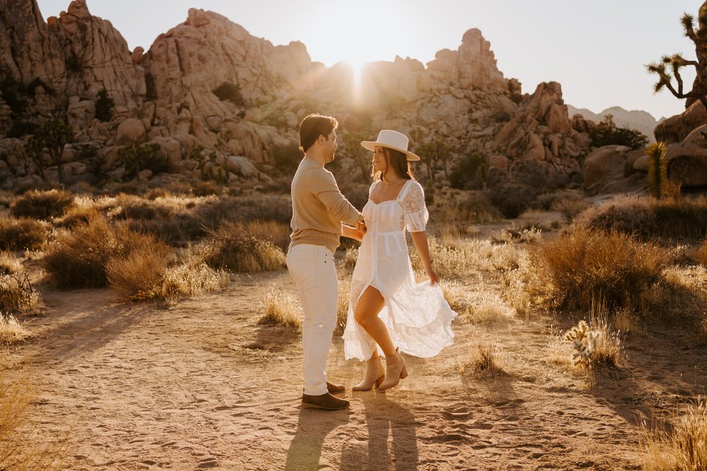 Joshua Tree Engagement Session | Joshua Tree National Park Couples Photos | Joshua Tree  Photographer | Romantic Couples Photos | Golden Hour Desert Photos | Hidden Valley Picnic Area