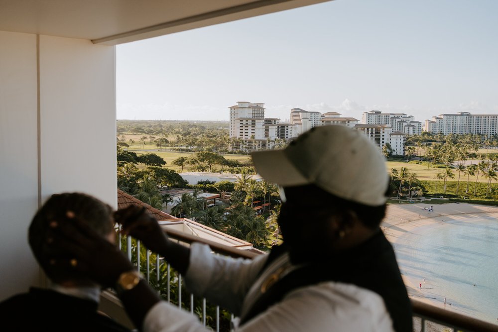 Four Seasons Ko Olina Hotel Wedding | Groom Getting Ready | Oahu Wedding Photographer | Oahu Elopement Photographer