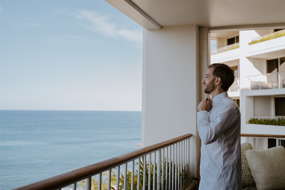 Four Seasons Ko Olina Hotel Wedding | Groom Getting Ready | Oahu Wedding Photographer | Oahu Elopement Photographer