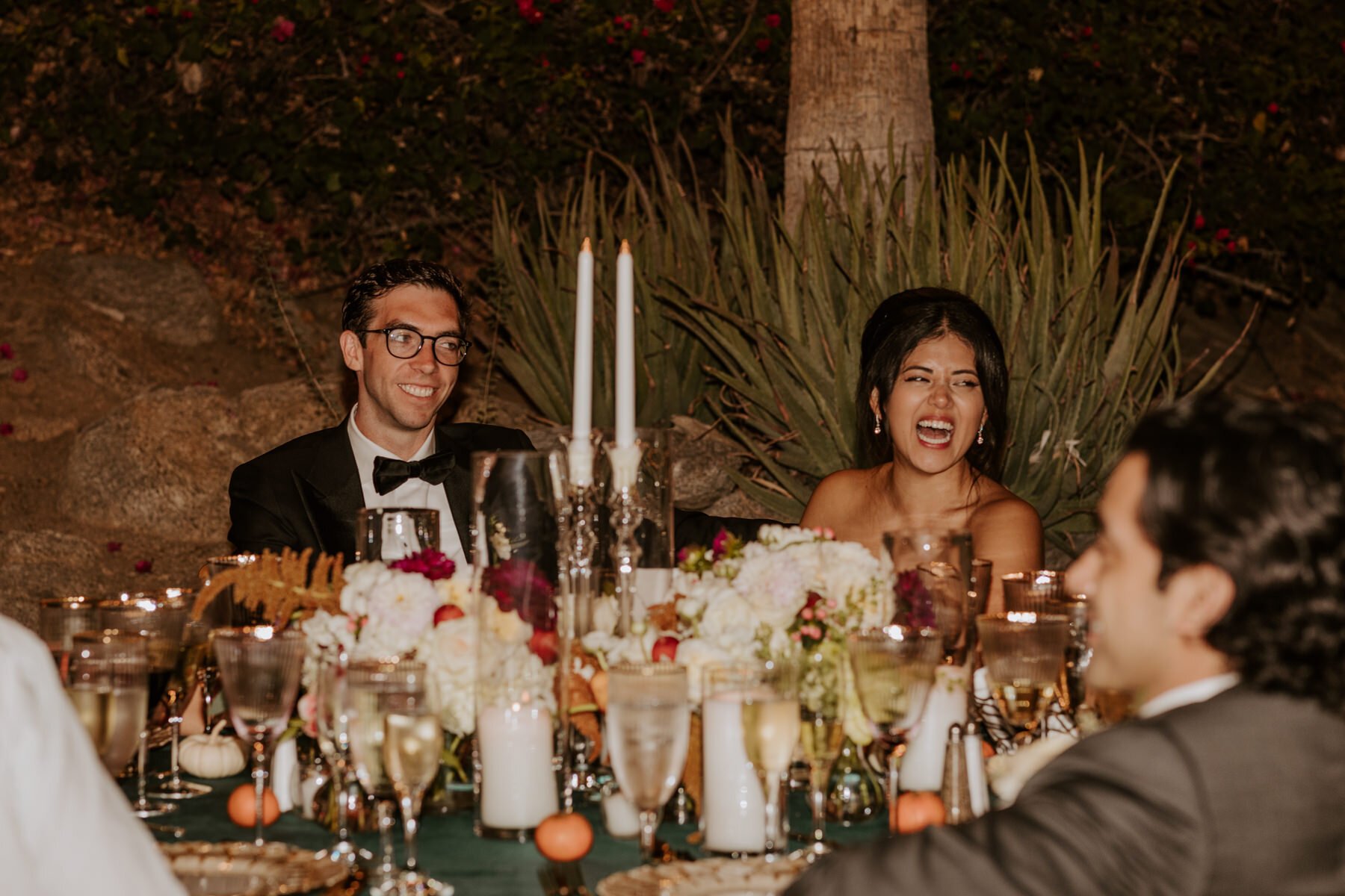 Bride and Groom Reaction during Wedding Toasts, Spencer’s Restaurant Palm Springs Wedding, Palm Springs Wedding Photographer, Tida Svy Photography