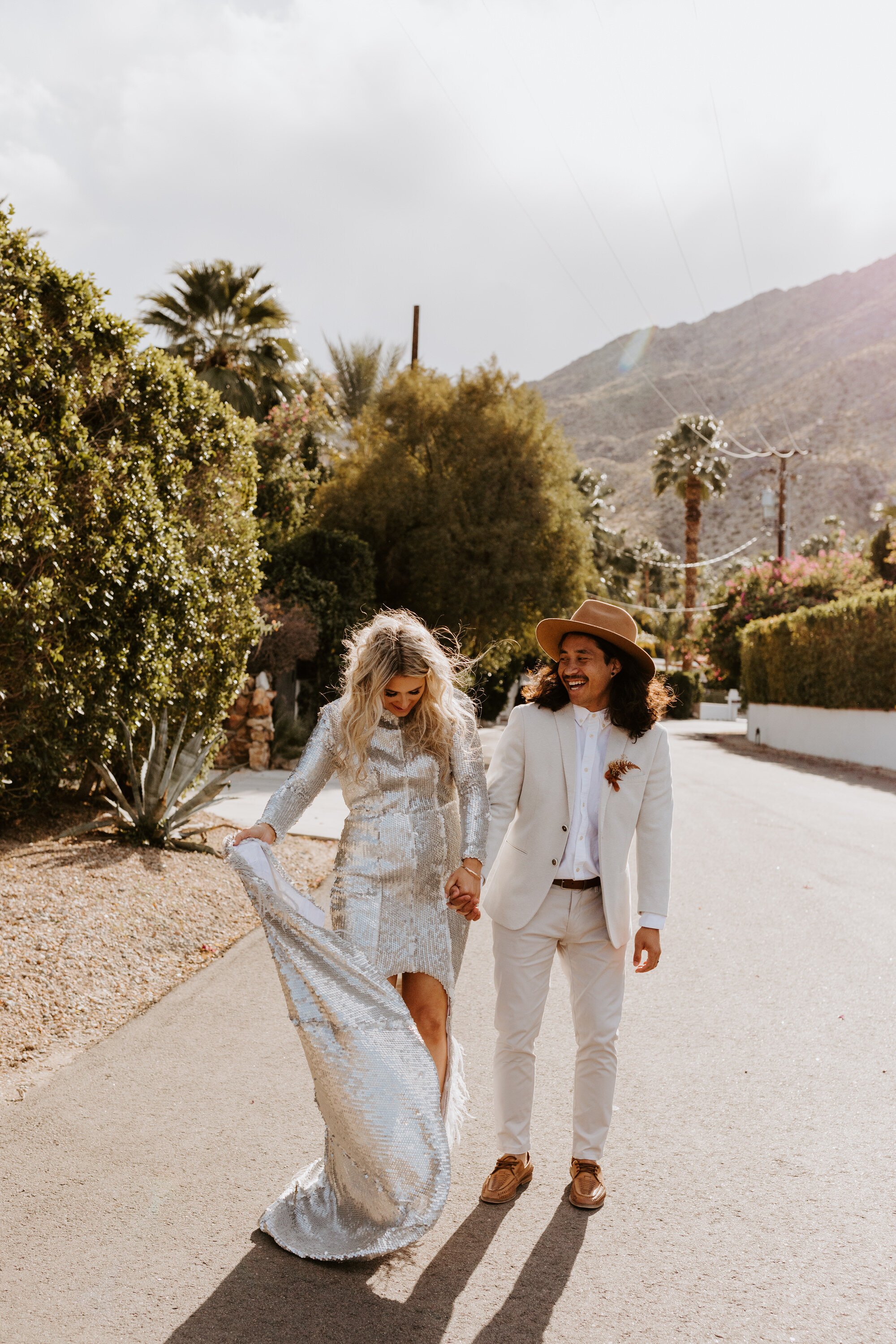 Palm Springs elopement | Silver sequin wedding dress | Palm Springs Wedding Photographer | Tida Svy | www.tidasvy.com