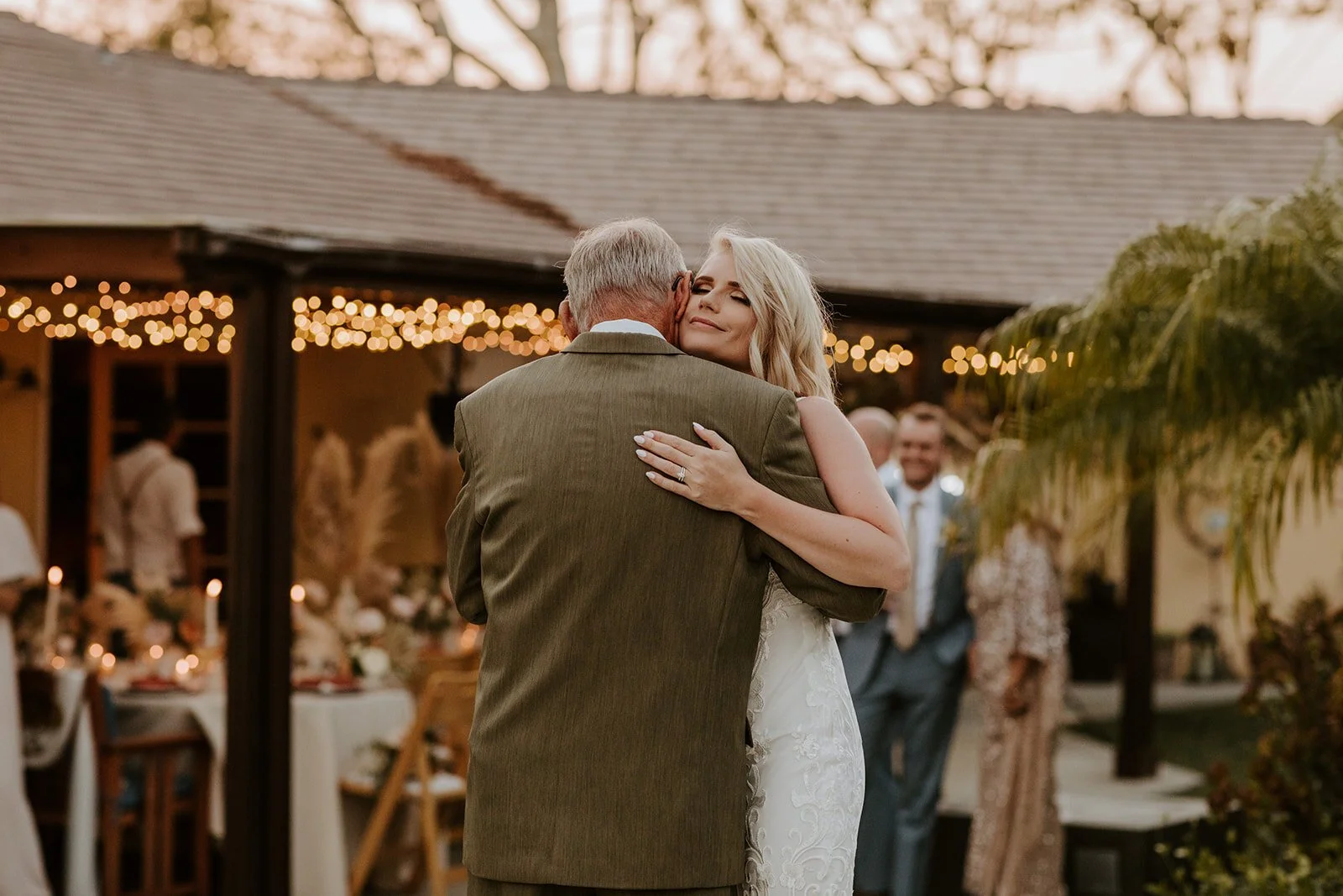 Bride first dance with grandfather, boho backyard wedding, rancho palos verdes california wedding photography, photo by Tida Svy