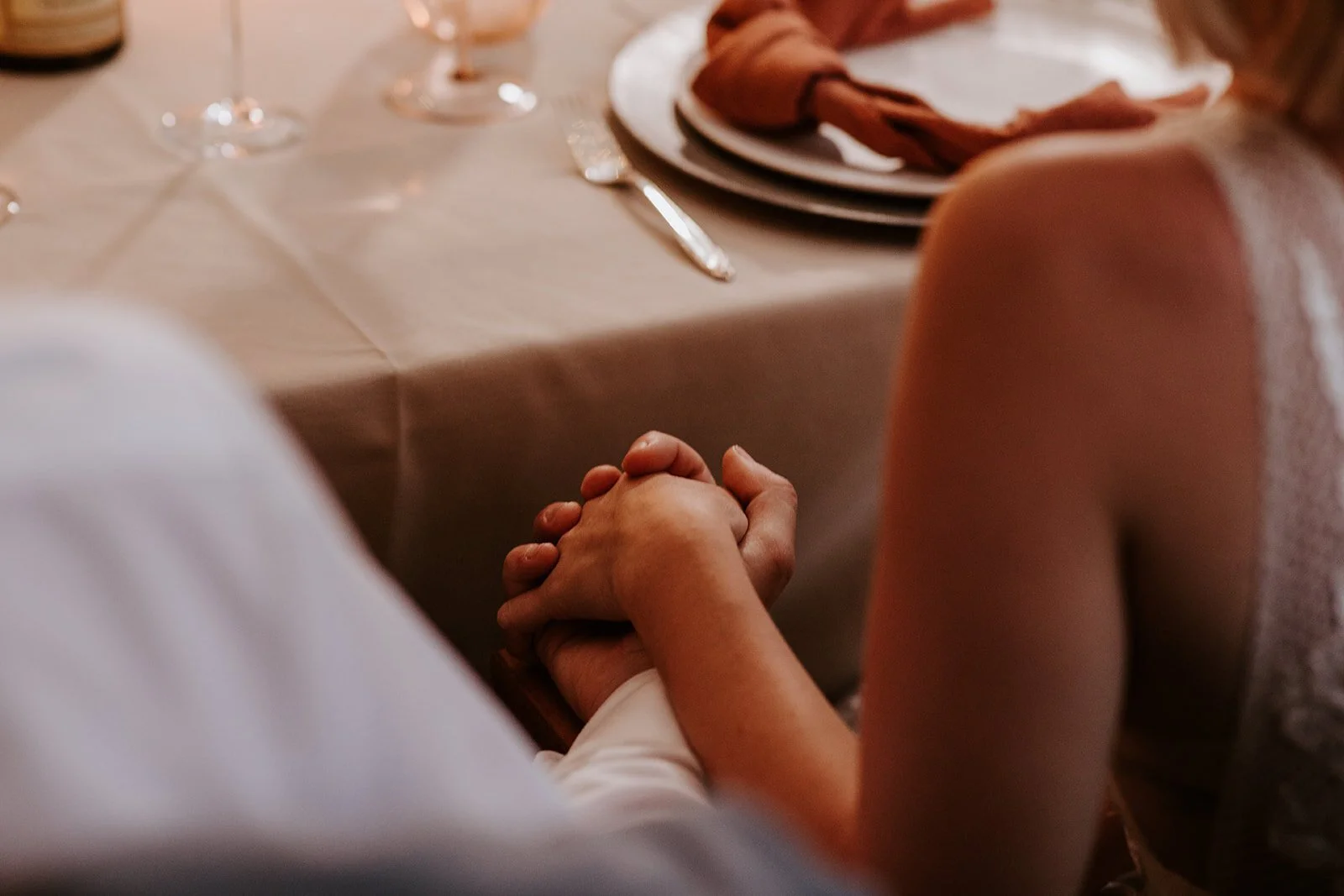 Bride and groom holding hands, boho backyard wedding, rancho palos verdes california wedding photographer, photo by Tida Svy