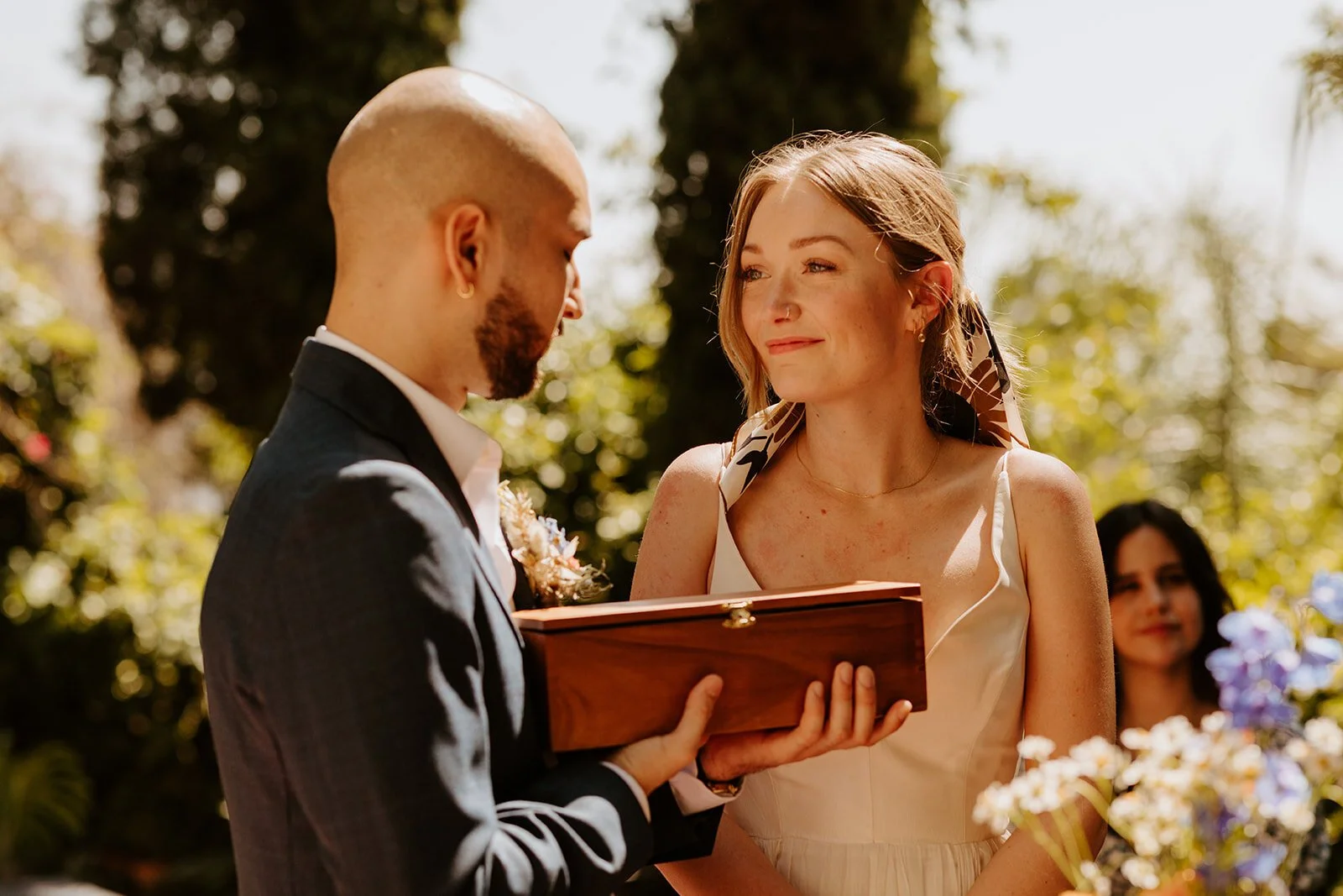 Bride and groom reading vows, Los Angeles airbnb wedding, zoom wedding, virtual wedding, covid wedding, Los Angeles elopement, Los Angeles Wedding Photographer, Photo by Tida Svy | www.tidasvy.com