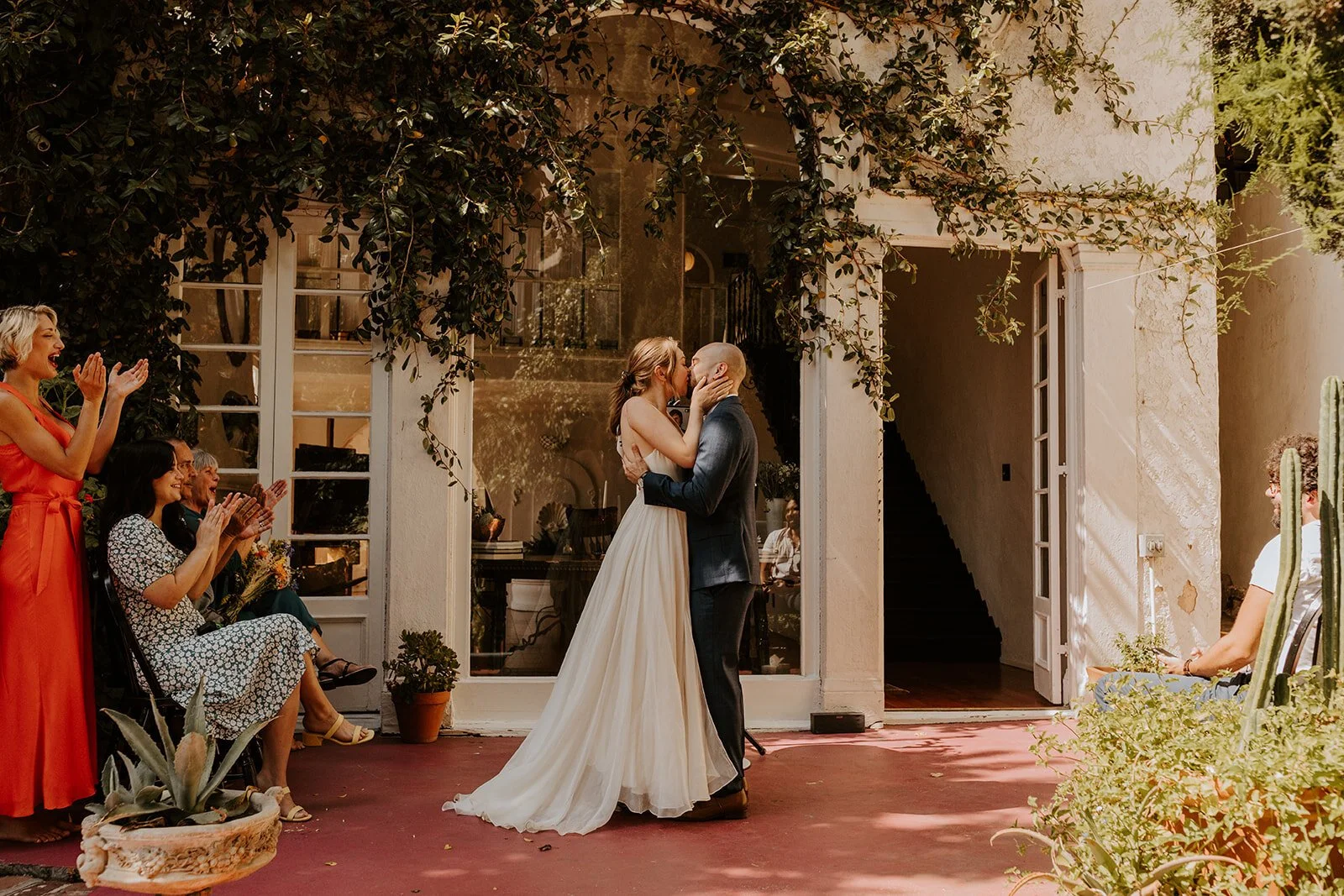 Romantic first kiss, Los Angeles airbnb wedding, zoom wedding, virtual wedding, covid wedding, Los Angeles elopement, Los Angeles Wedding Photographer, Photo by Tida Svy | www.tidasvy.com