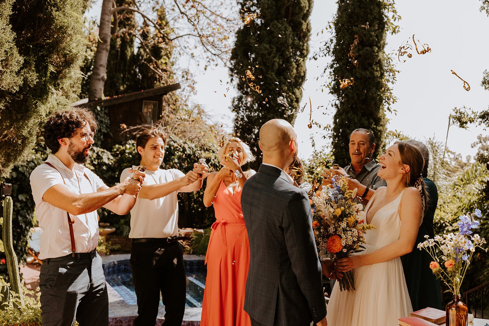 Cheerful bride and groom, Los Angeles airbnb wedding, zoom wedding, virtual wedding, covid wedding, Los Angeles elopement, Los Angeles Wedding Photographer, Photo by Tida Svy | www.tidasvy.com