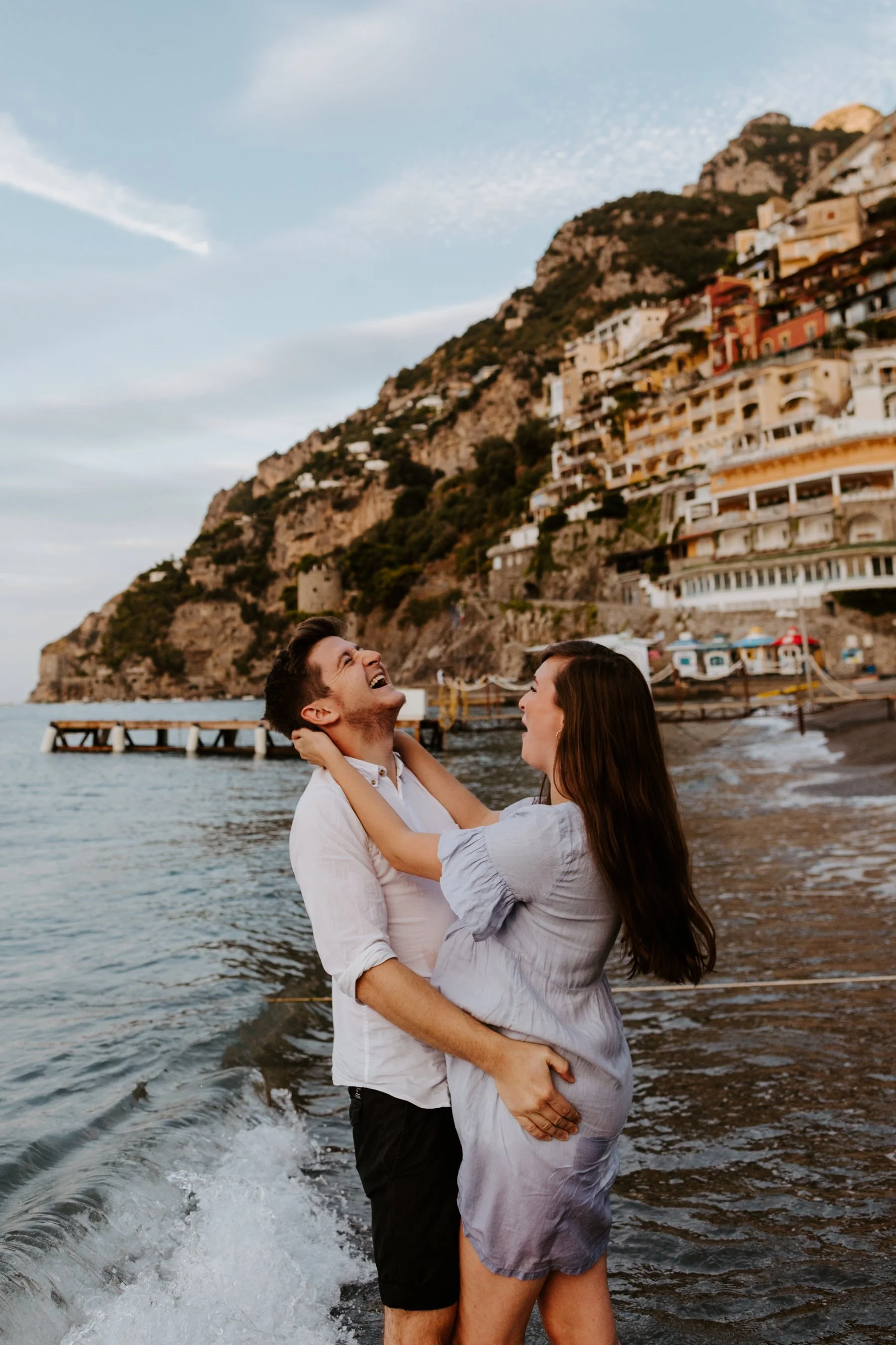 Positano Engagement Photos, Italy Engagement Photos, Positano Wedding Photographer, Destination Wedding Photographer, Playful couples photos running through beach and ocean, Tida Svy