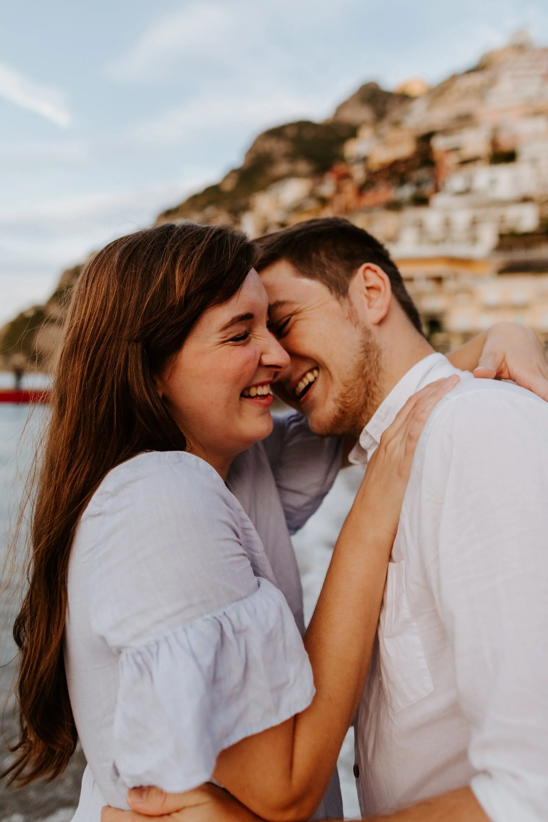 Positano Engagement Photos, Italy Engagement Photos, Positano Wedding Photographer, Destination Wedding Photographer, Playful couples photos running through beach and ocean, Tida Svy