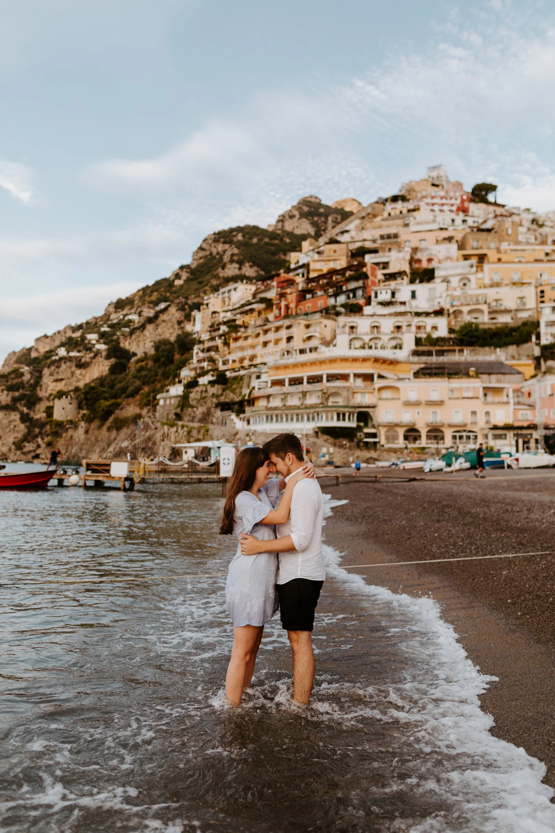 Positano Engagement Photos, Italy Engagement Photos, Positano Wedding Photographer, Destination Wedding Photographer, Playful couples photos running through beach and ocean, Tida Svy