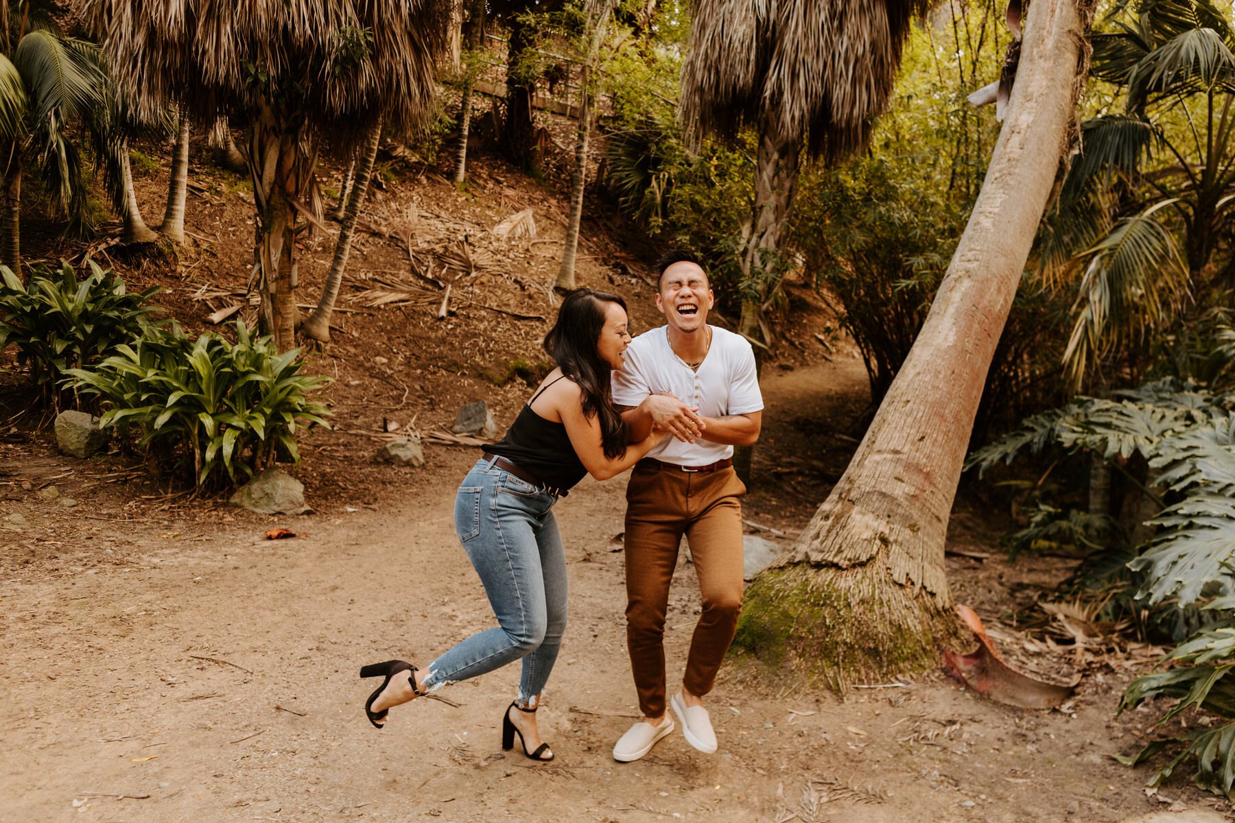 Balboa Park Palm Canyon Trail San Diego Engagement Photos, San Diego Engagement Photographer, Wedding Photos, Cute Couple, Fun Candid Engagement Posing Inspiration, Tida Svy Photo, www.tidasvy.com