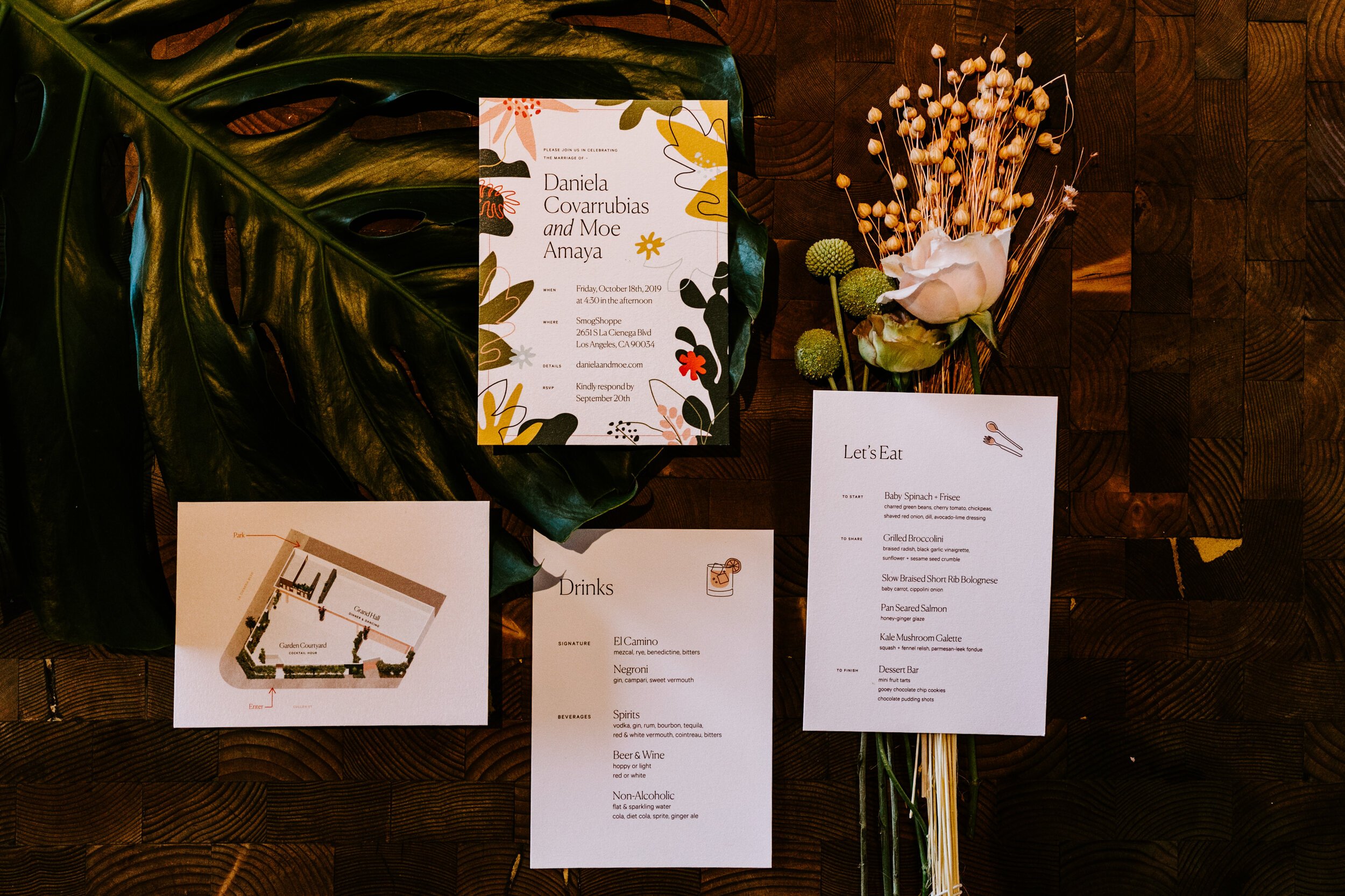 Tropical graphic design wedding invitation suite | SmogeShoppe Wedding | Los Angeles Wedding Photographer | Tida Svy | www.tidasvy.com