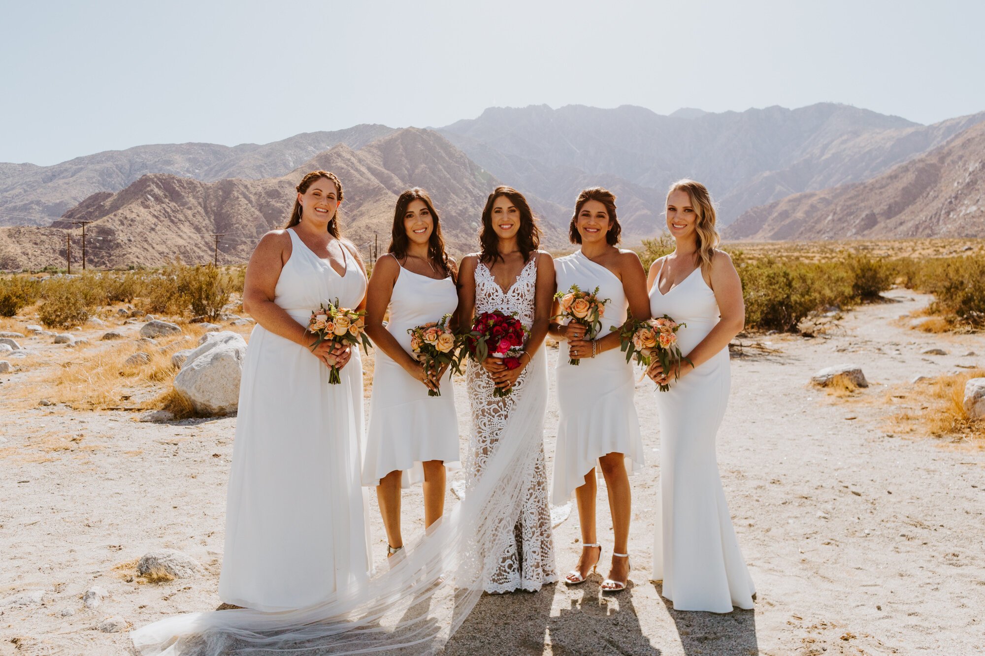 All white bridesmaid dress inspiration | Desert Palm Springs Bridesmaid Photo | Avalon Hotel and Bugalows | Palm Springs Wedding Photographer | Tida Svy Photography | www.tidasvy.com