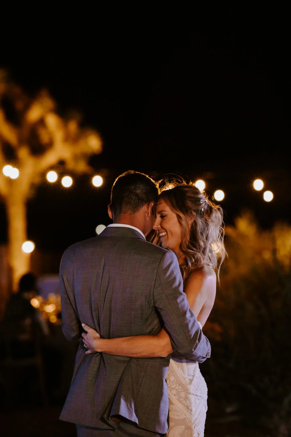First dance | night string lights | Joshua Tree Wedding Photographer | JT Serenity Escape Airbnb Wedding | Tida Svy | www.tidasvy.com