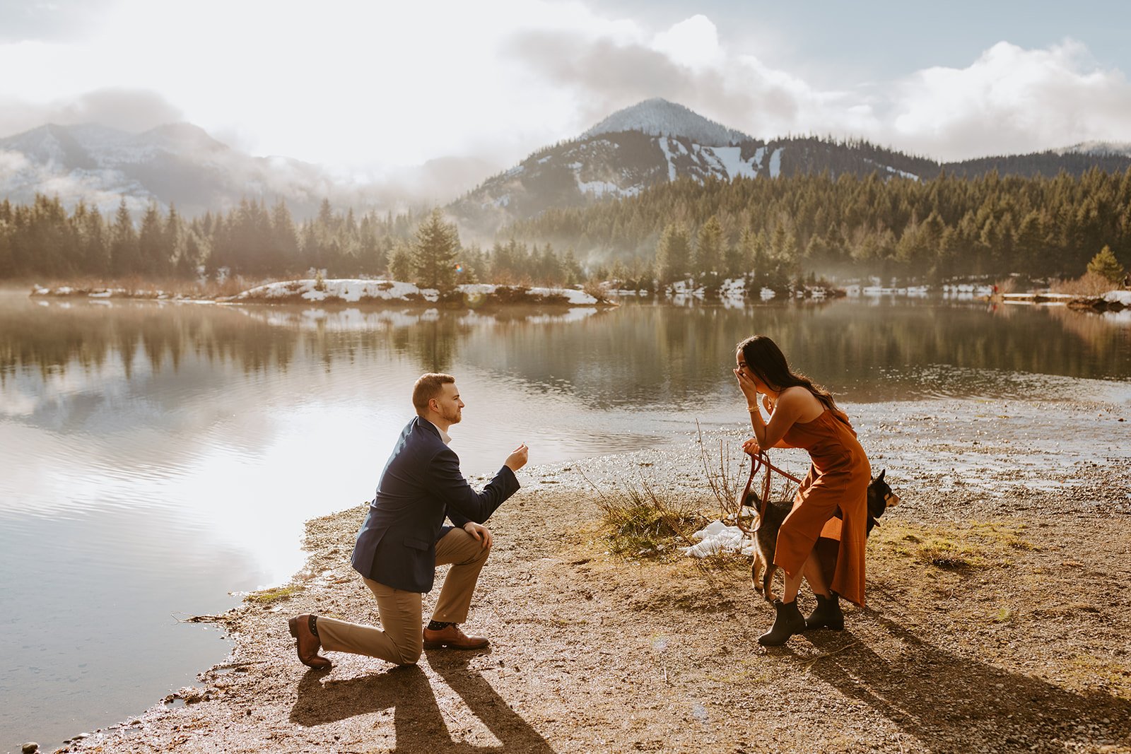 Gold Creek Pond surprise proposal and engagement session, photo by Tida Svy Photography