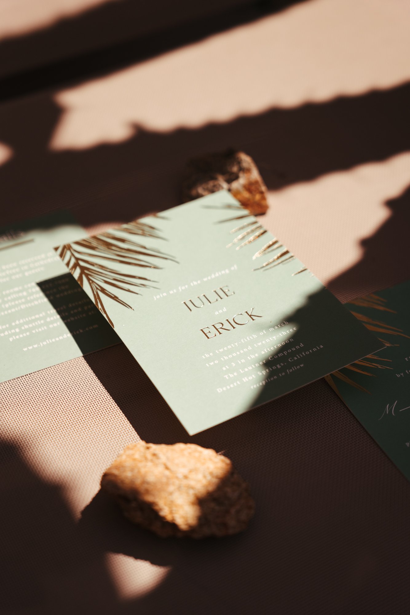  Desert inspired sage and gold wedding invite | The Lautner Compound Palm Springs Wedding | Tida Svy Photography | www.tidasvy.com 