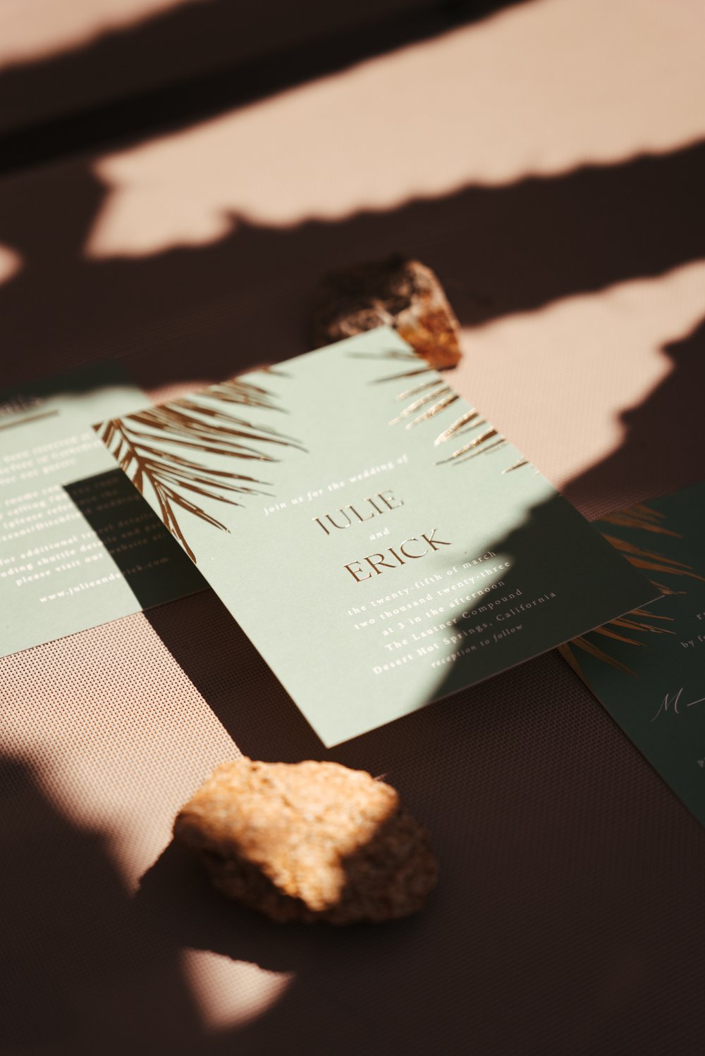  Desert inspired sage and gold wedding invite | The Lautner Compound Palm Springs Wedding | Tida Svy Photography | www.tidasvy.com 