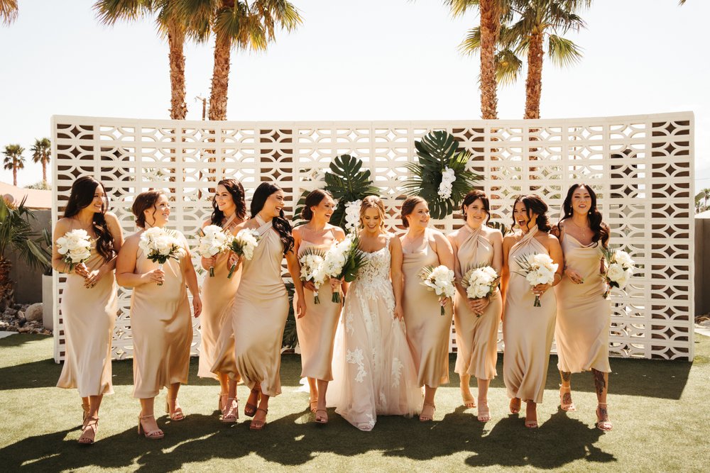 The Lautner Compound Palm Springs Wedding | Cream bridesmaids | Tida Svy Photography | www.tidasvy.com