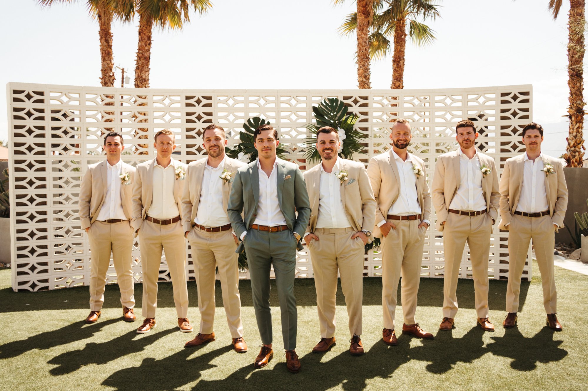 The Lautner Compound Palm Springs Wedding | Cream groomsmen | Tida Svy Photography | www.tidasvy.com