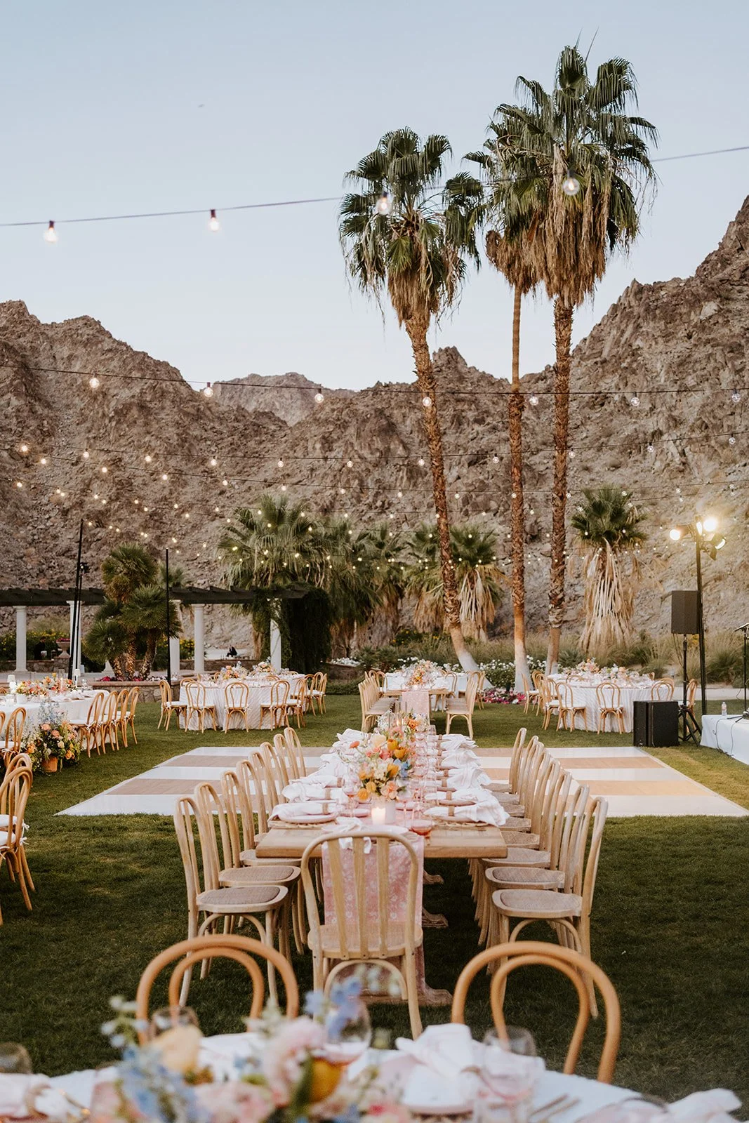 Wedding reception table setting at The Austin Estate La Quinta Palm Springs wedding photographed by Tida Svy