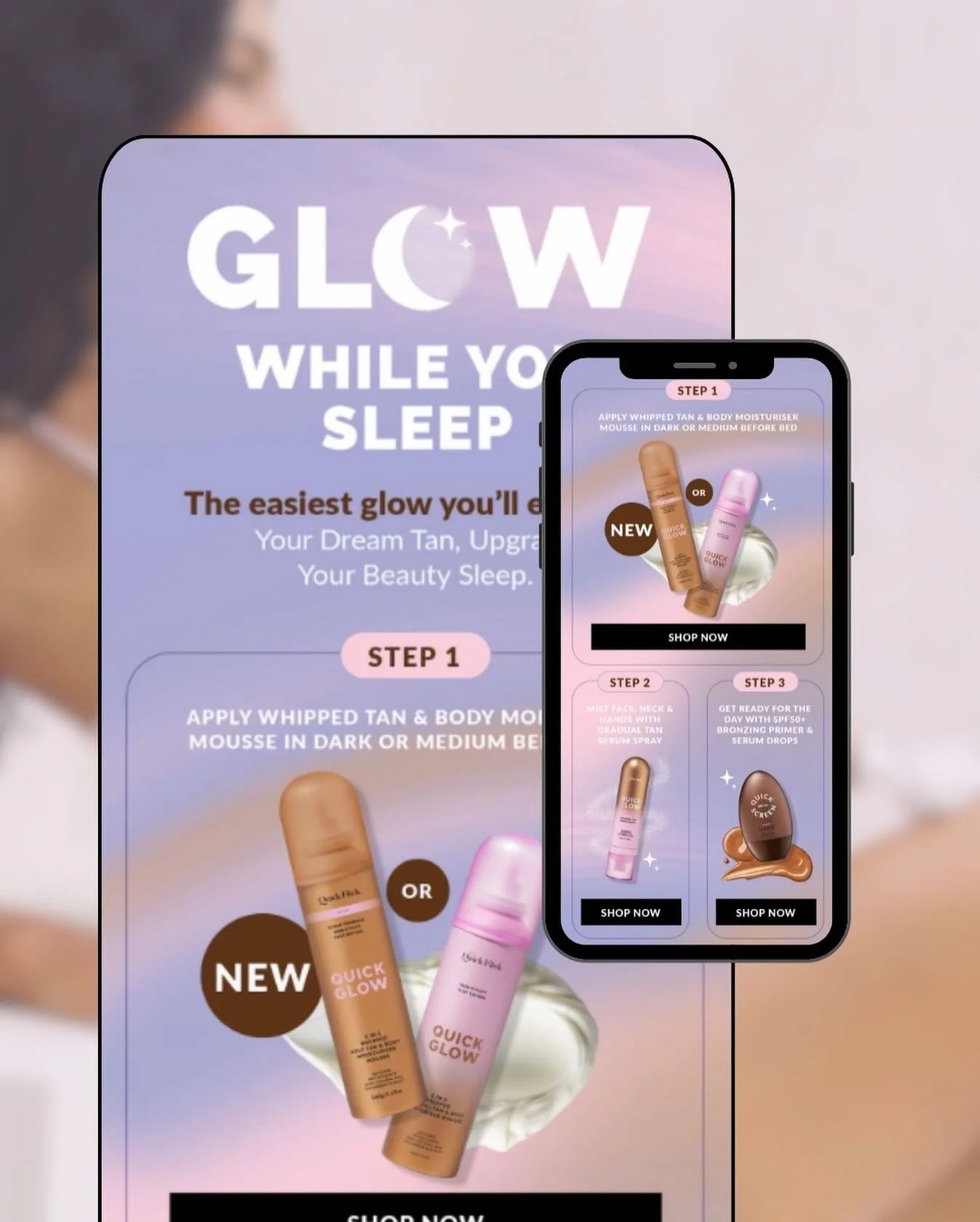 Dreamy visuals, strong conversions 😇
Glow While You Sleep for @quickflick 
Concept &amp; email: @pxlchic &middot; Design: in-house