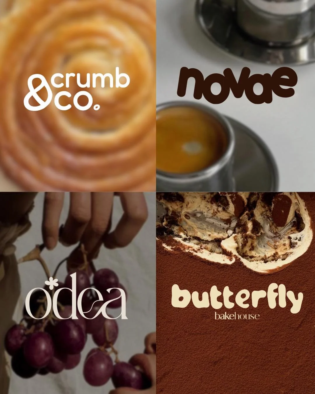 Mixed typeface logos, all kind of food-based 🥐☕️🍇🍰