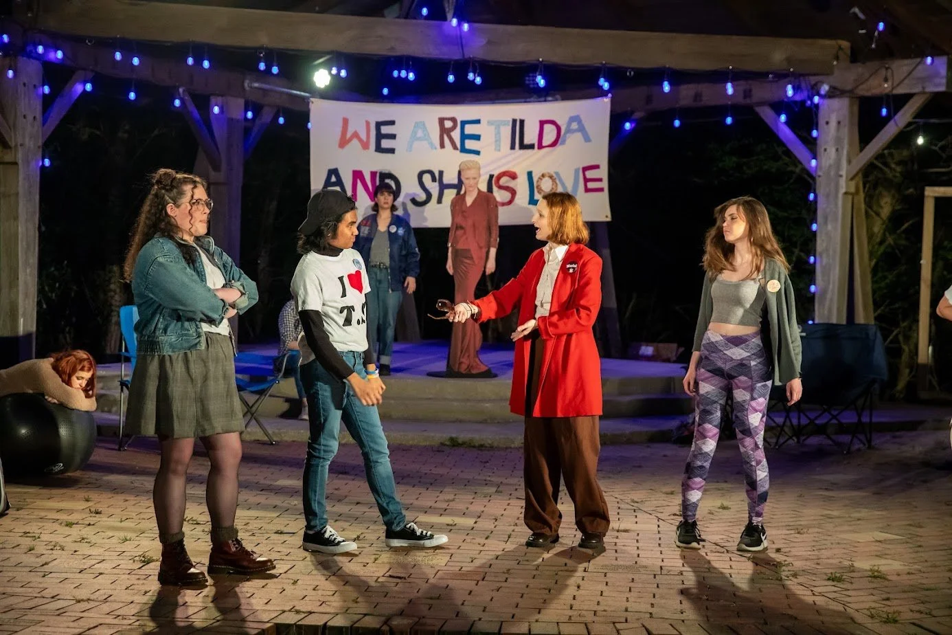 Sourced outdoor furniture included lawn chairs, stools, yoga balls, and bean bags